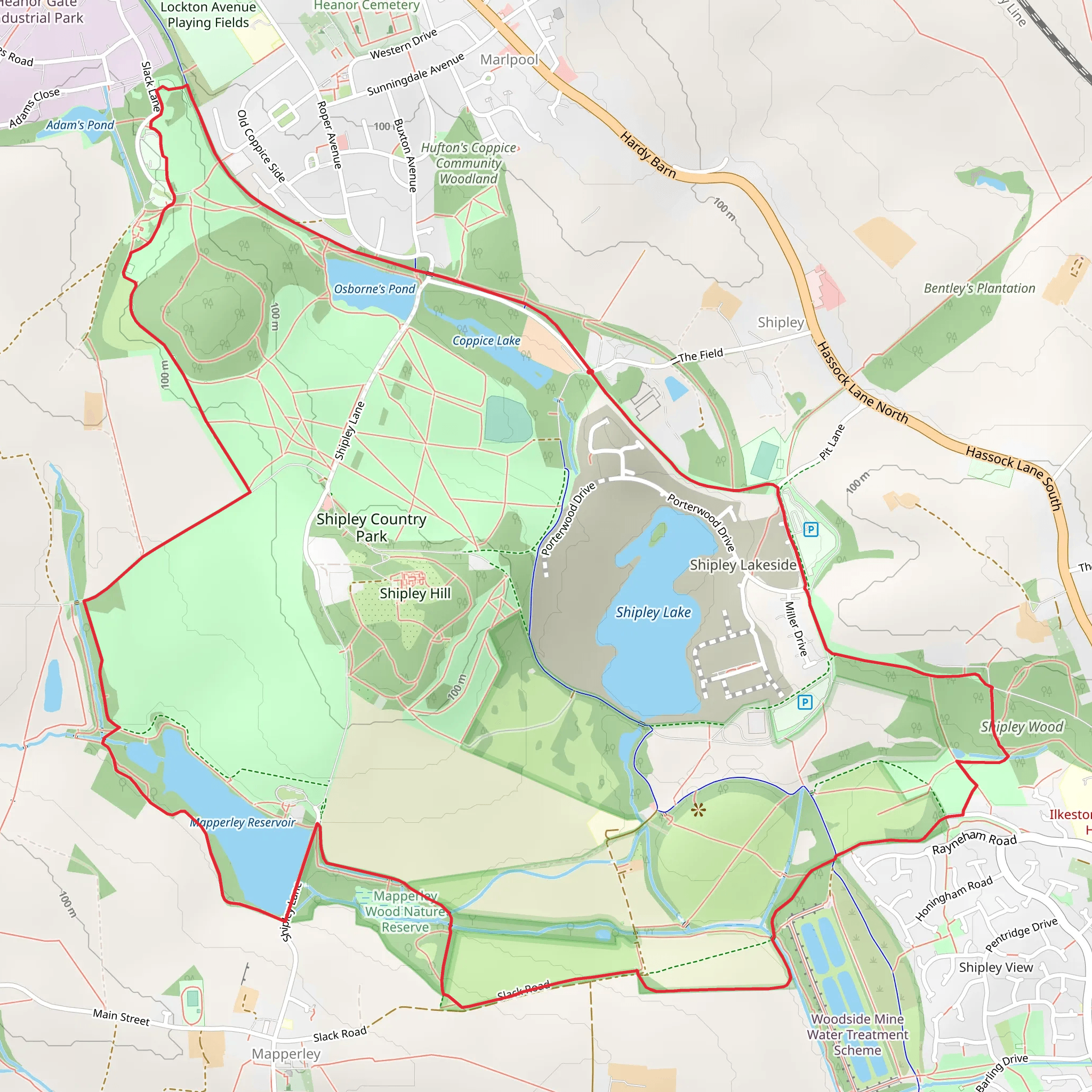 Mapperley Reservoir, Mapperley Wood NNR and Shipley Wood Loop mobile static map