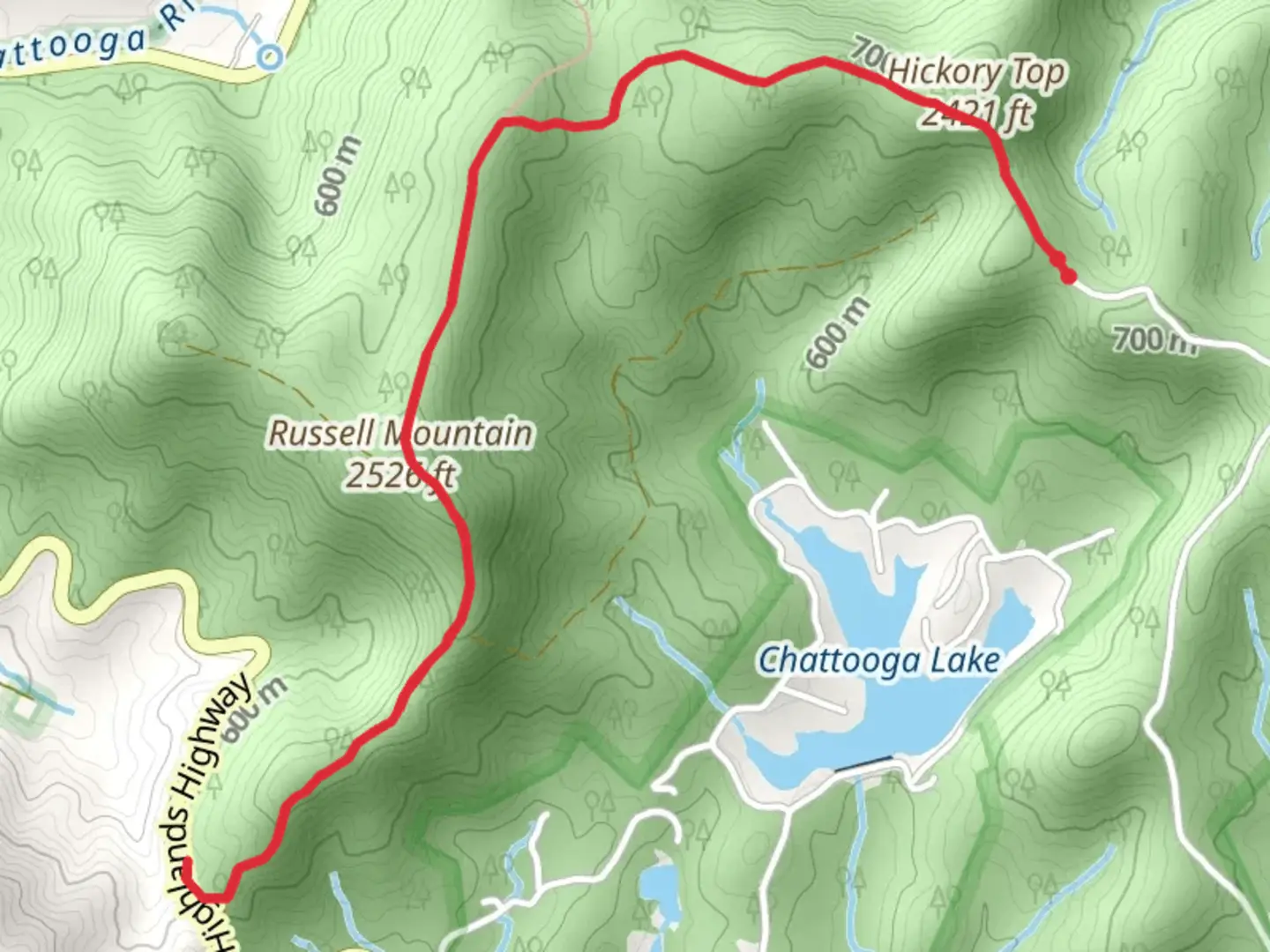 An image depicting the trail Hickory Top and Russell Mountain Trail and its surrounding area.