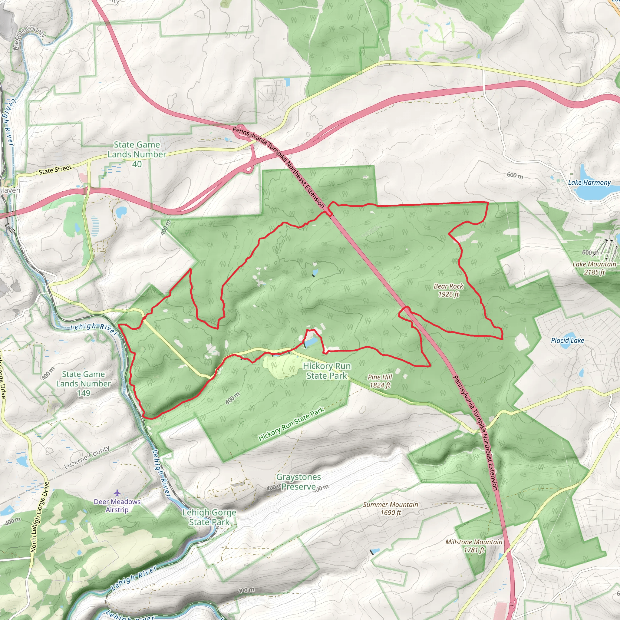 Hickory Run and Sand Spring Lake Loop via Stone Trail mobile static map