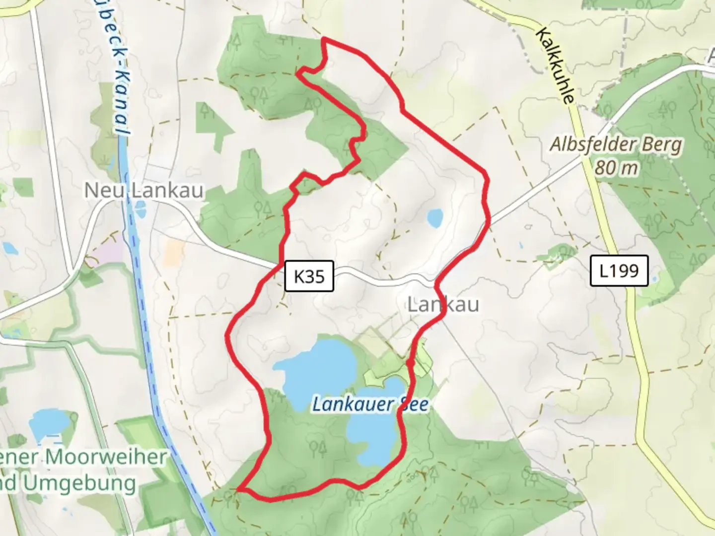 An image depicting the trail Lankauer See and Ziegenhagen Loop and its surrounding area.