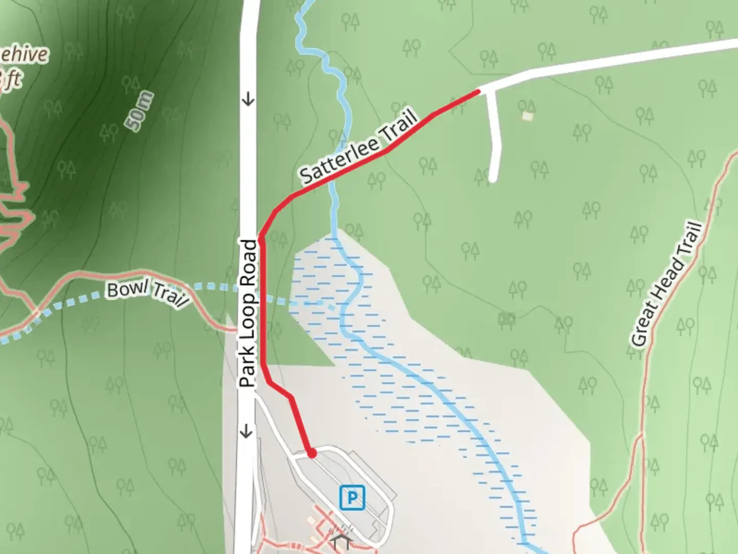 An image depicting the trail Satterlee Trail and its surrounding area.