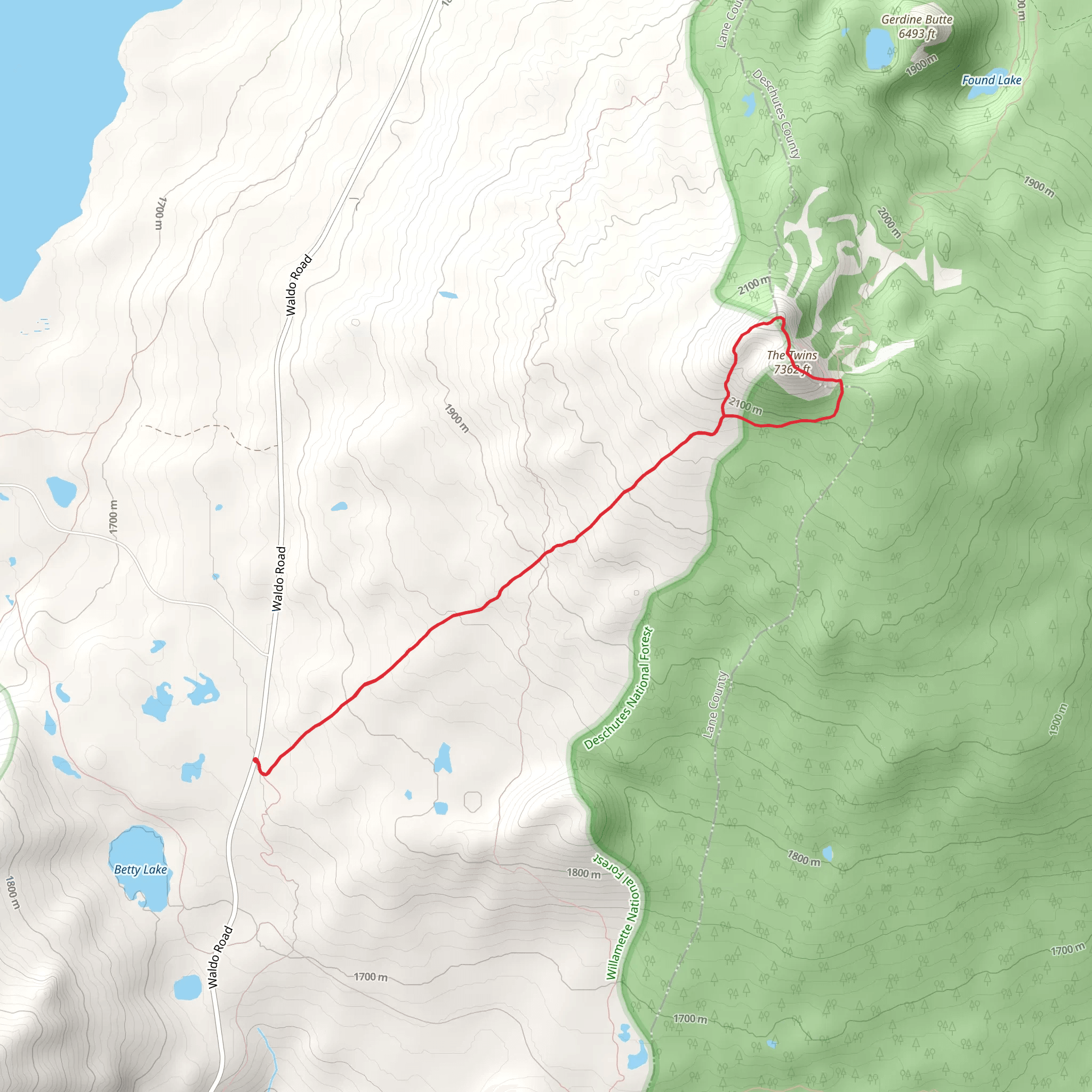 The Twins via Twin Peaks Trail mobile static map