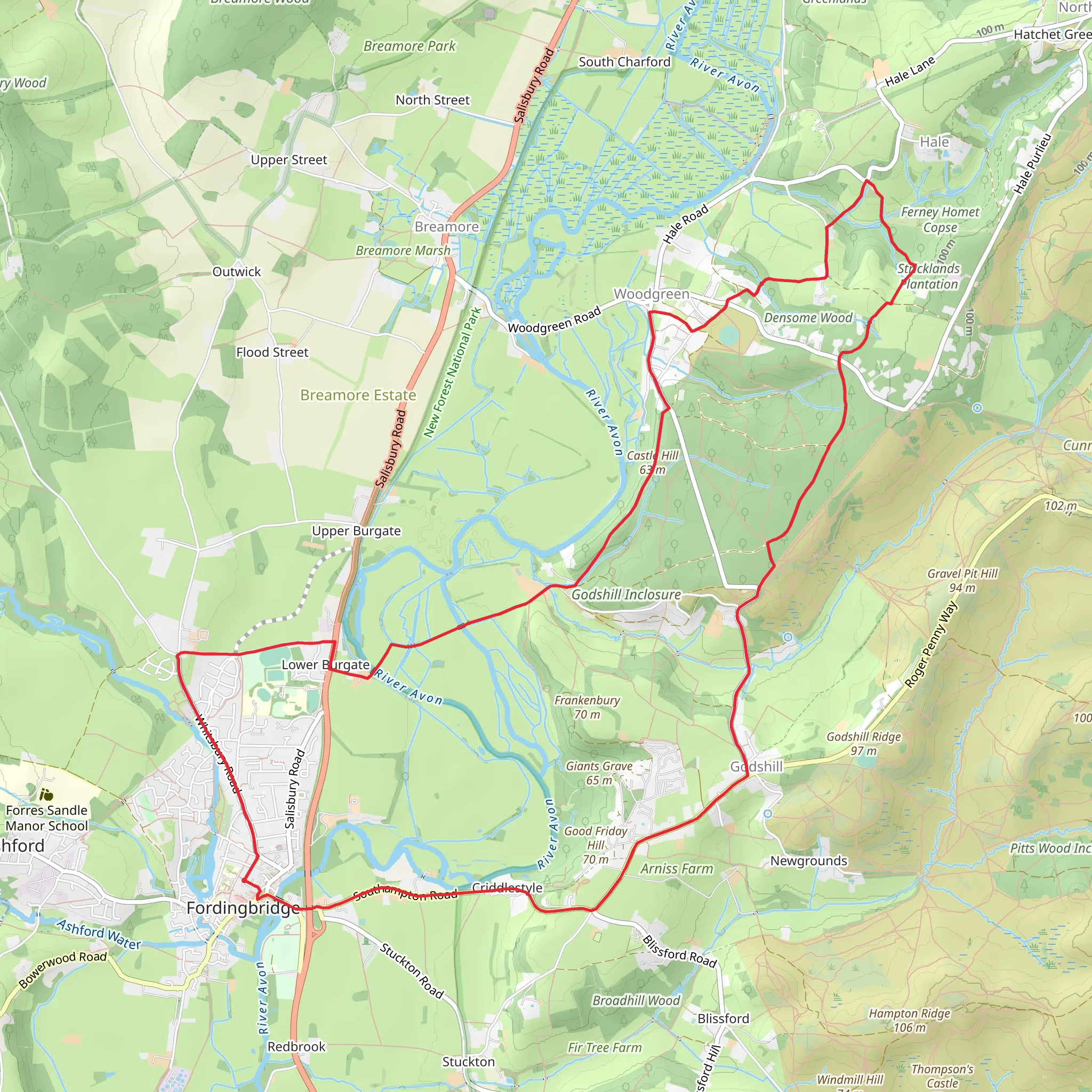 Fordingbridge to Woodgreen Loop mobile static map