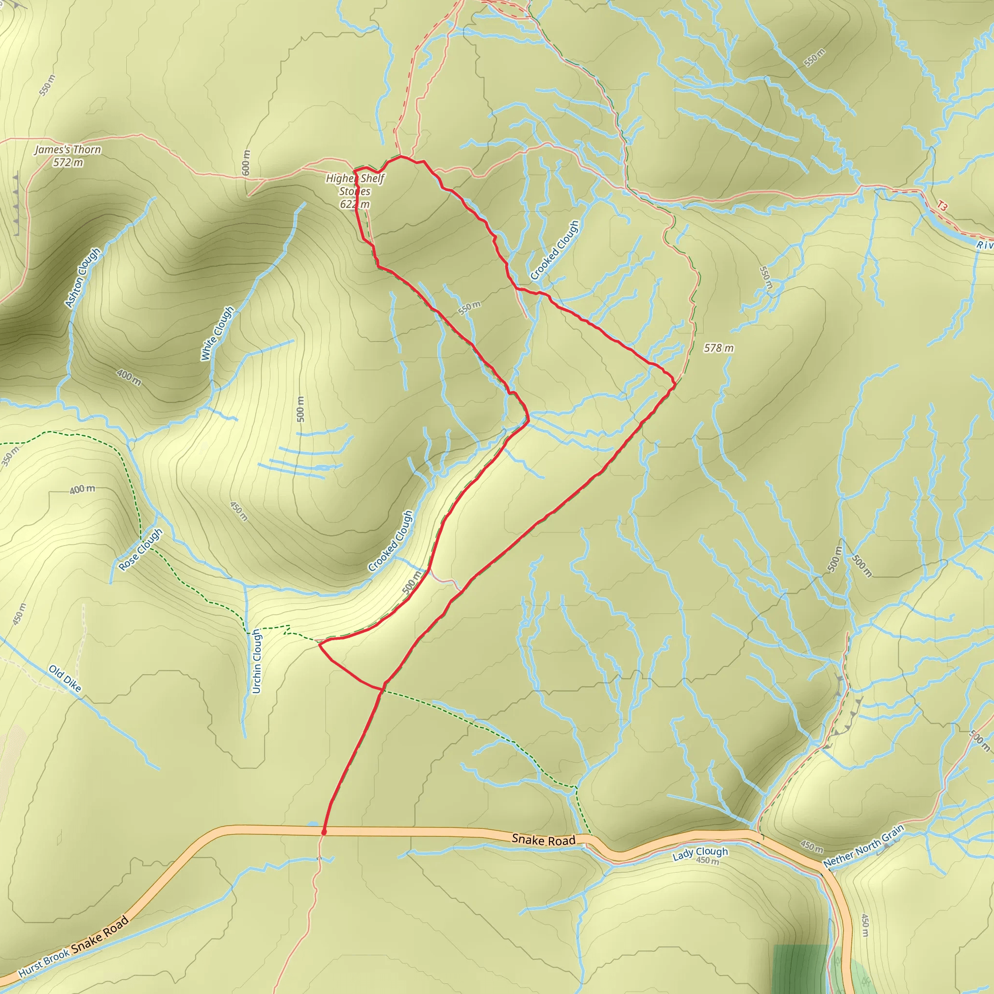 Higher Shelf Stones from Snake Pass mobile static map