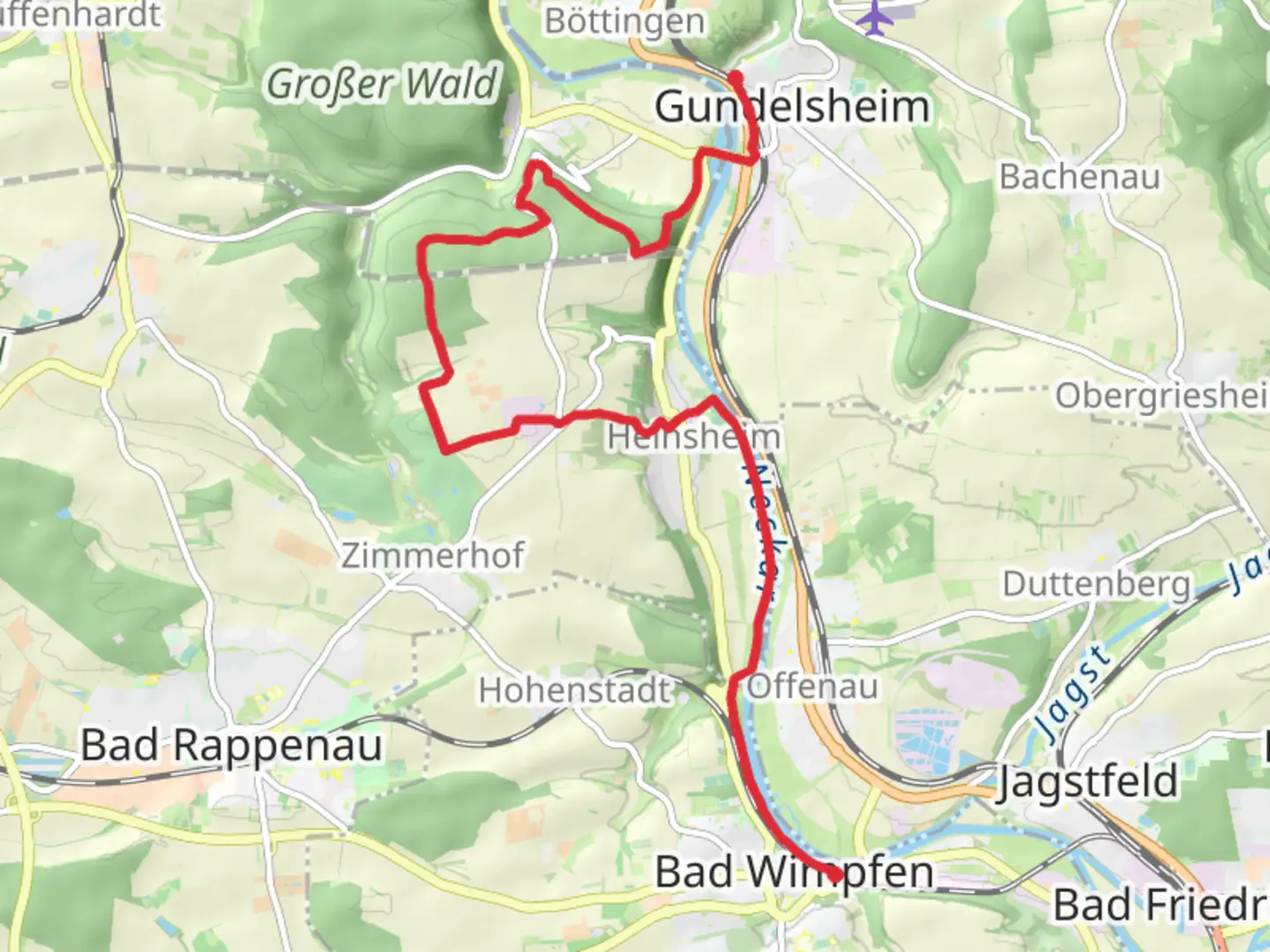 An image depicting the trail Gundelsheim to Bad Wimpfen via Neckarsteig and its surrounding area.