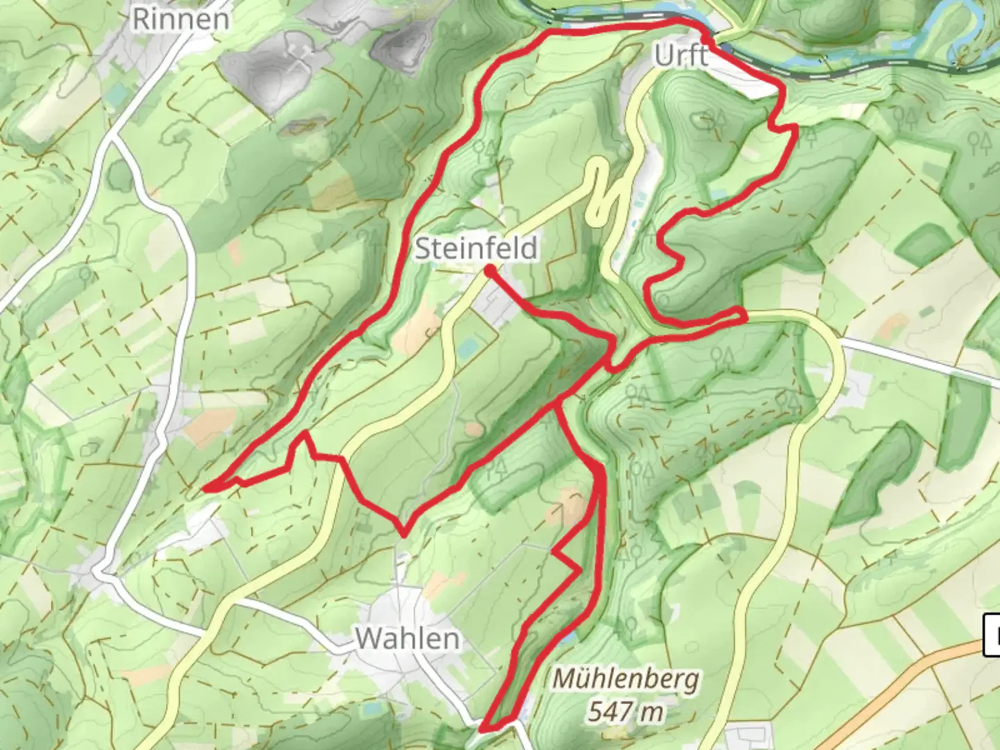 An image depicting the trail Steinfeld and Urft Loop and its surrounding area.