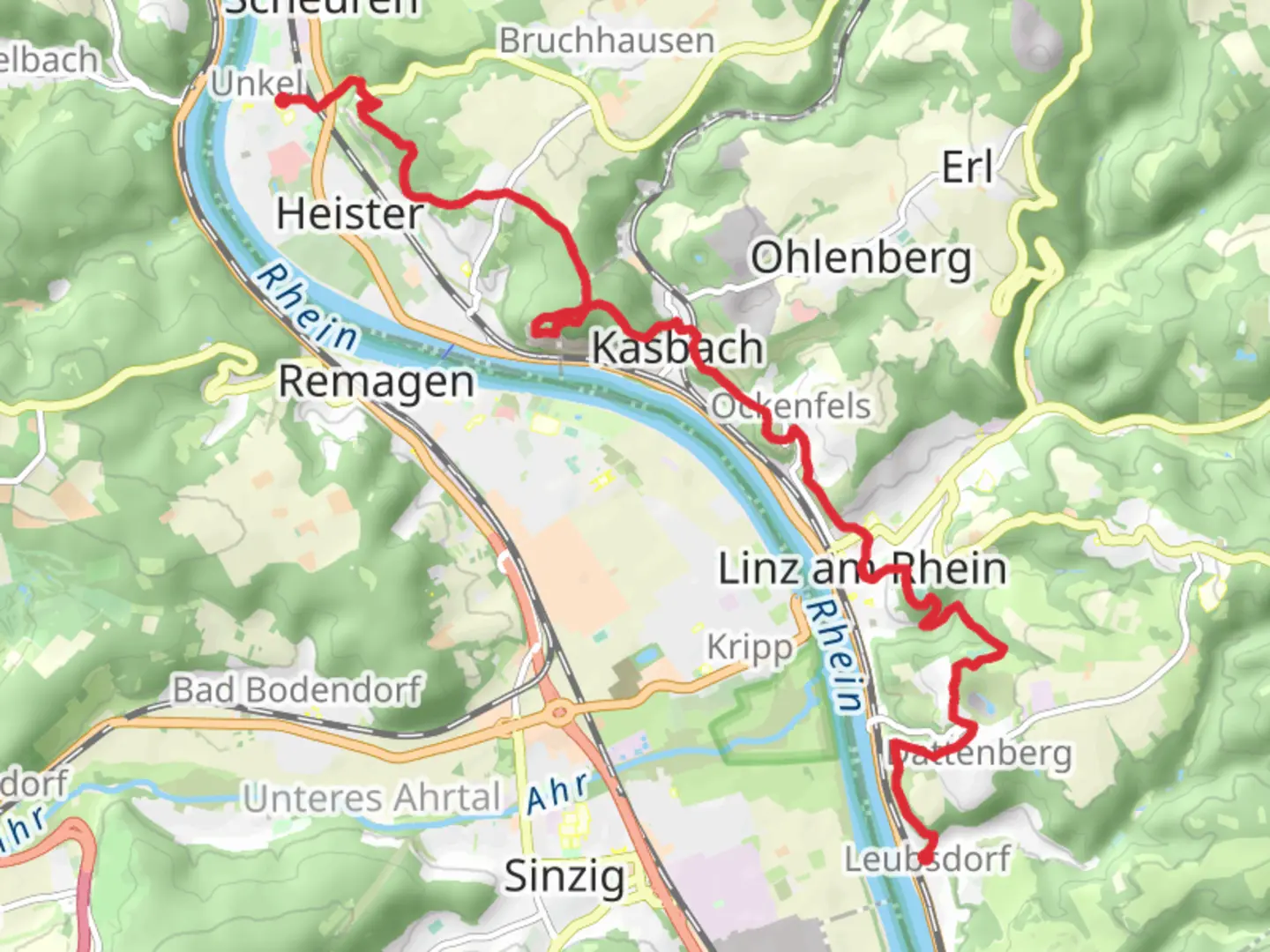 An image depicting the trail Unkel to Leubsdorf Walk and its surrounding area.