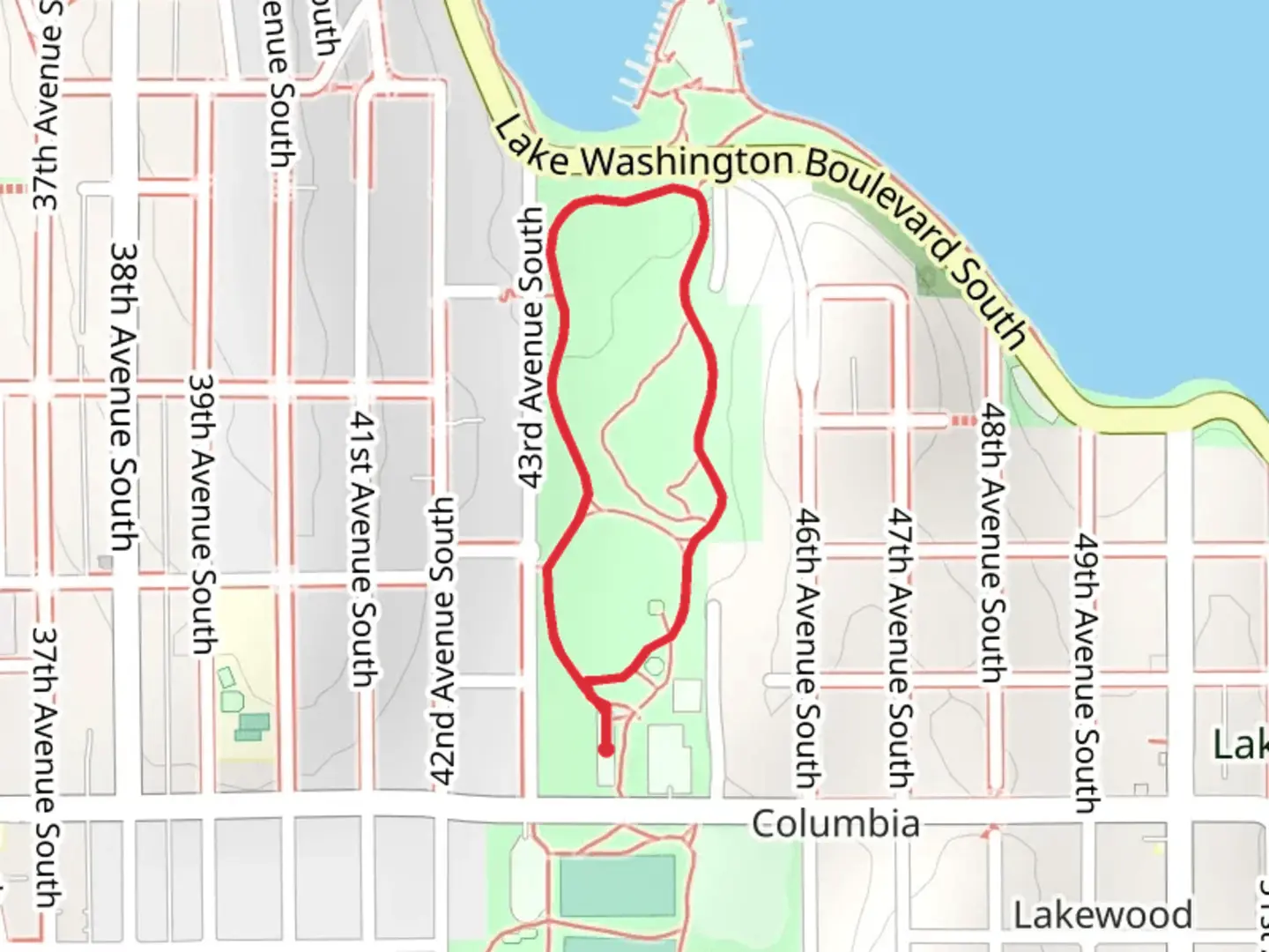 An image depicting the trail Genesee Park Loop and its surrounding area.