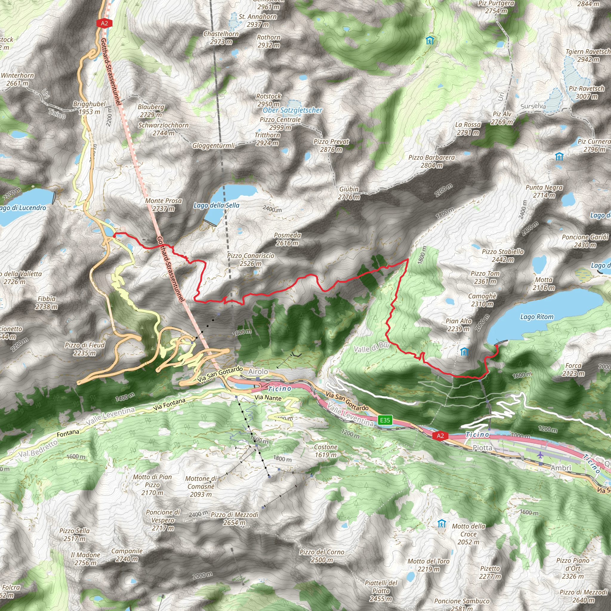Val Canaria to Lake Ritom mobile static map