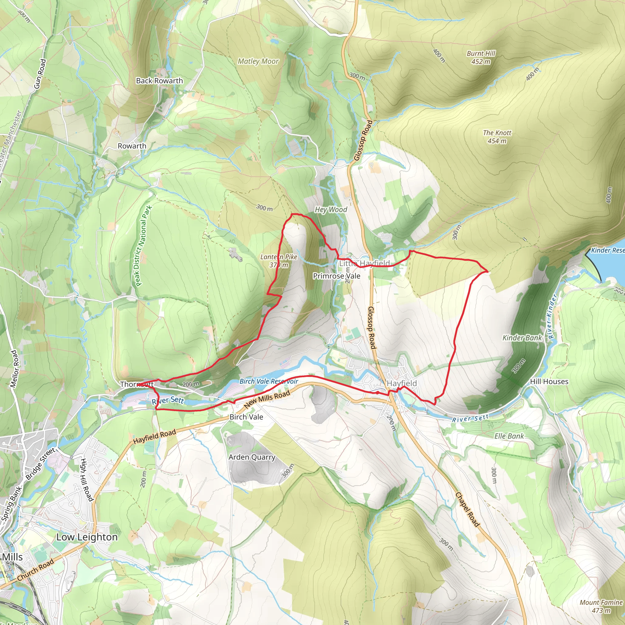 Hayfield and Thornsett Circular Walk mobile static map