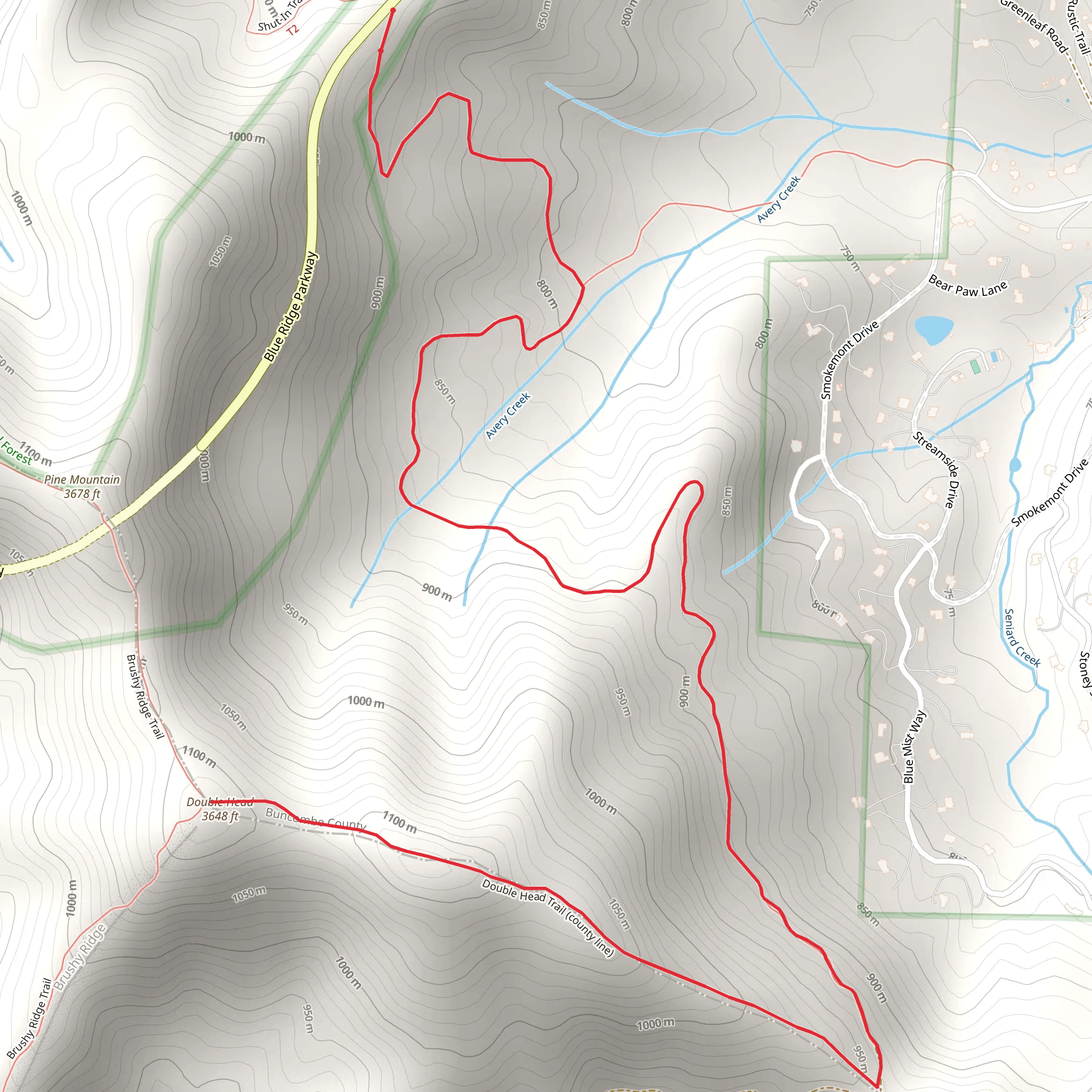 Chestnut Cove Gap to Double Head via Avery Creek mobile static map