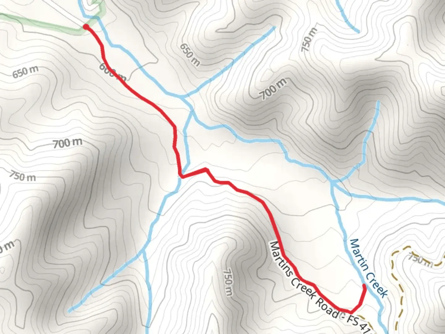 An image depicting the trail Martins Creek Road and its surrounding area.