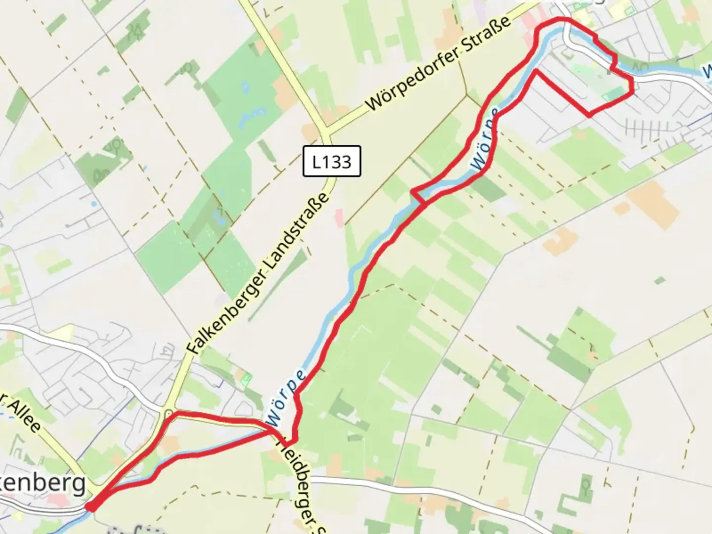 An image depicting the trail Lilienthal to Grasberg Loop via River Worpe and its surrounding area.