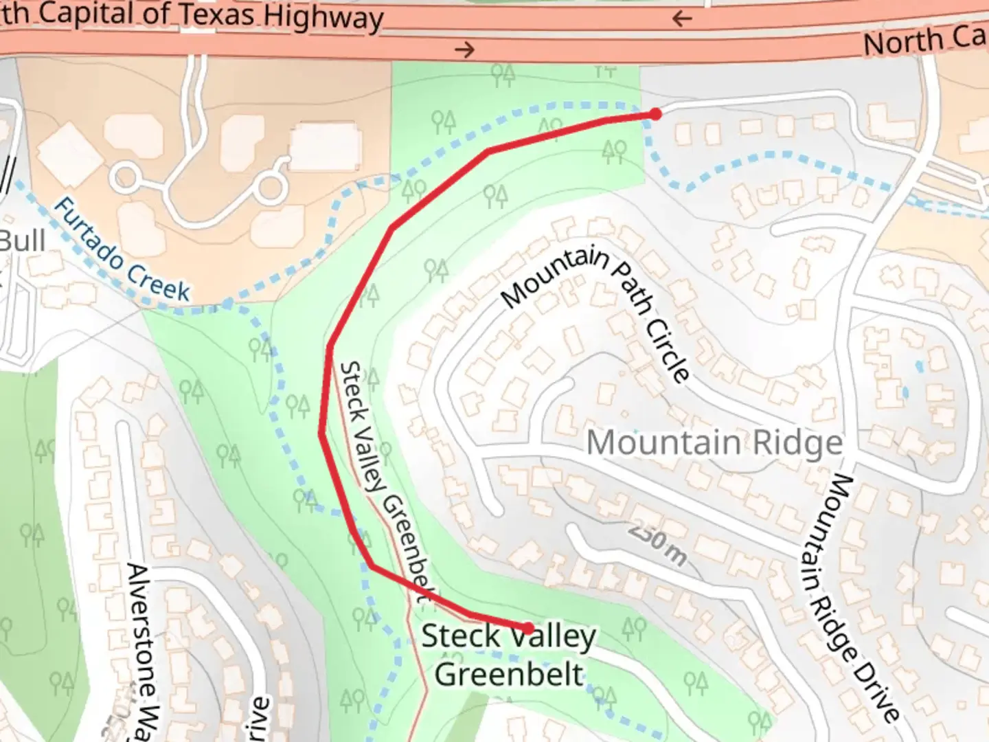 An image depicting the trail Steck Valley Greenbelt and its surrounding area.