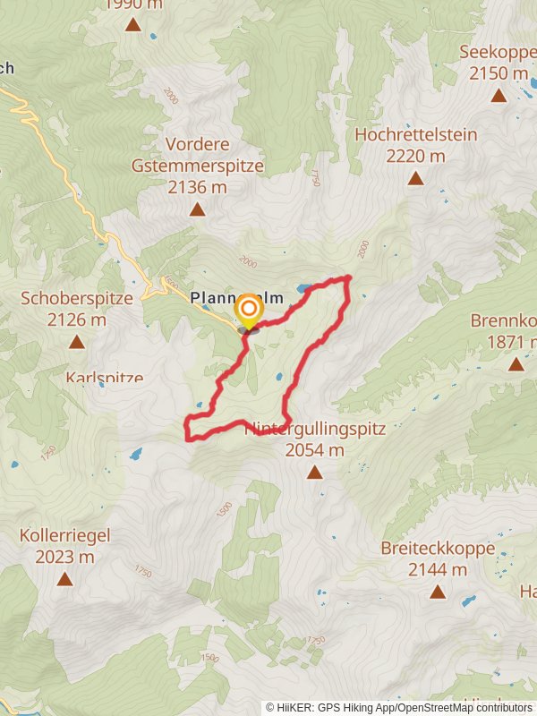 Plannereck, Kleiner and Großer Rotbühel Peak Loop mobile static map