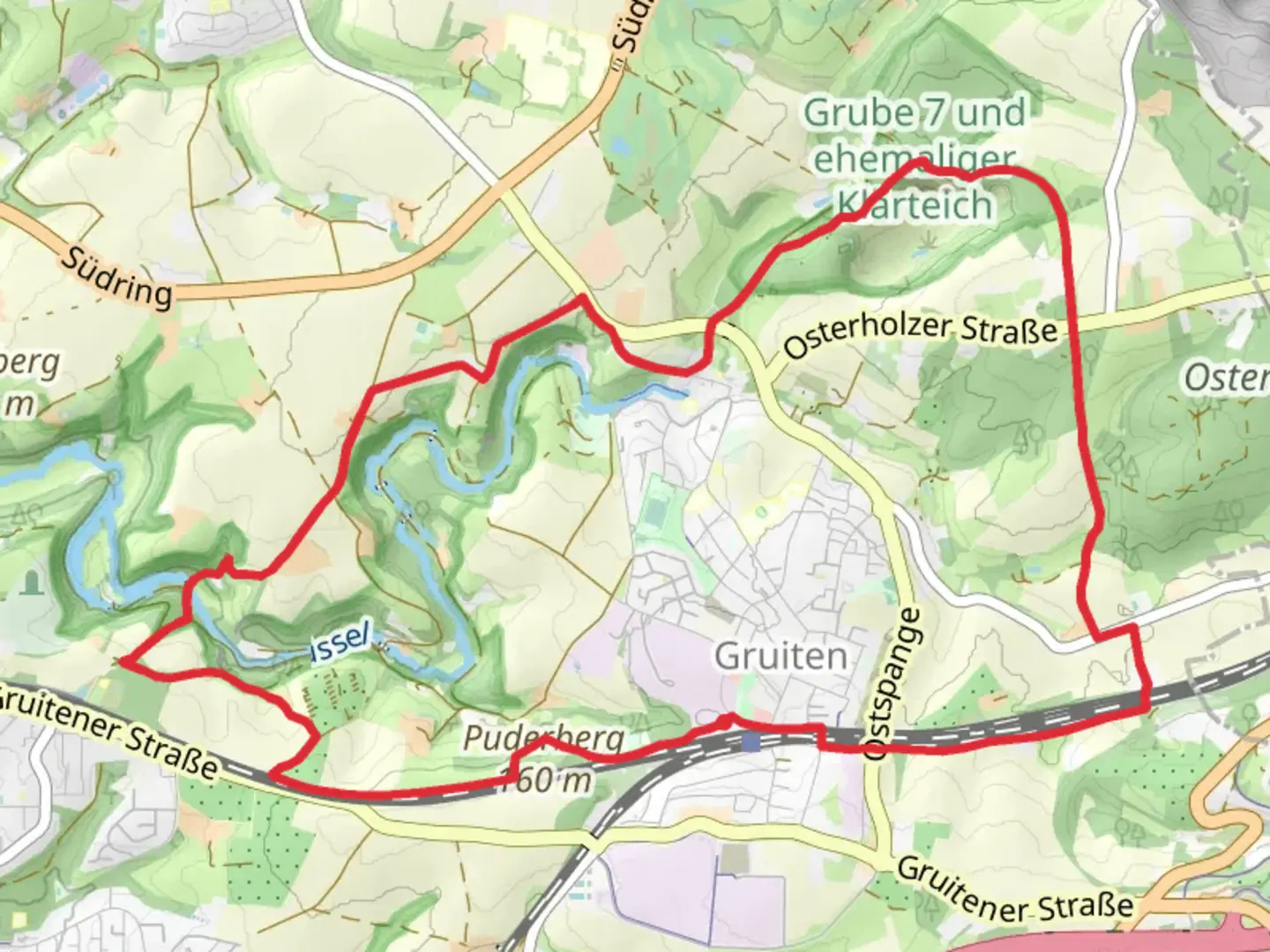 An image depicting the trail Gruiten Loop Naherholungsgebiet Grube 7 and Winkelsmuhle and its surrounding area.