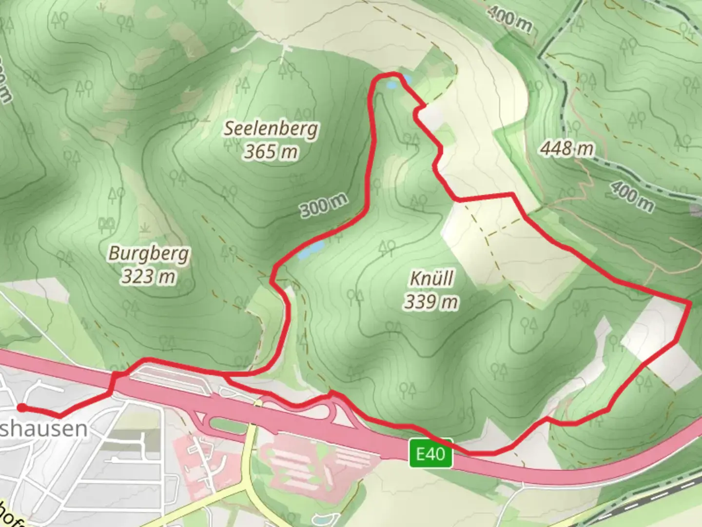 An image depicting the trail Siegelshof Loop and its surrounding area.