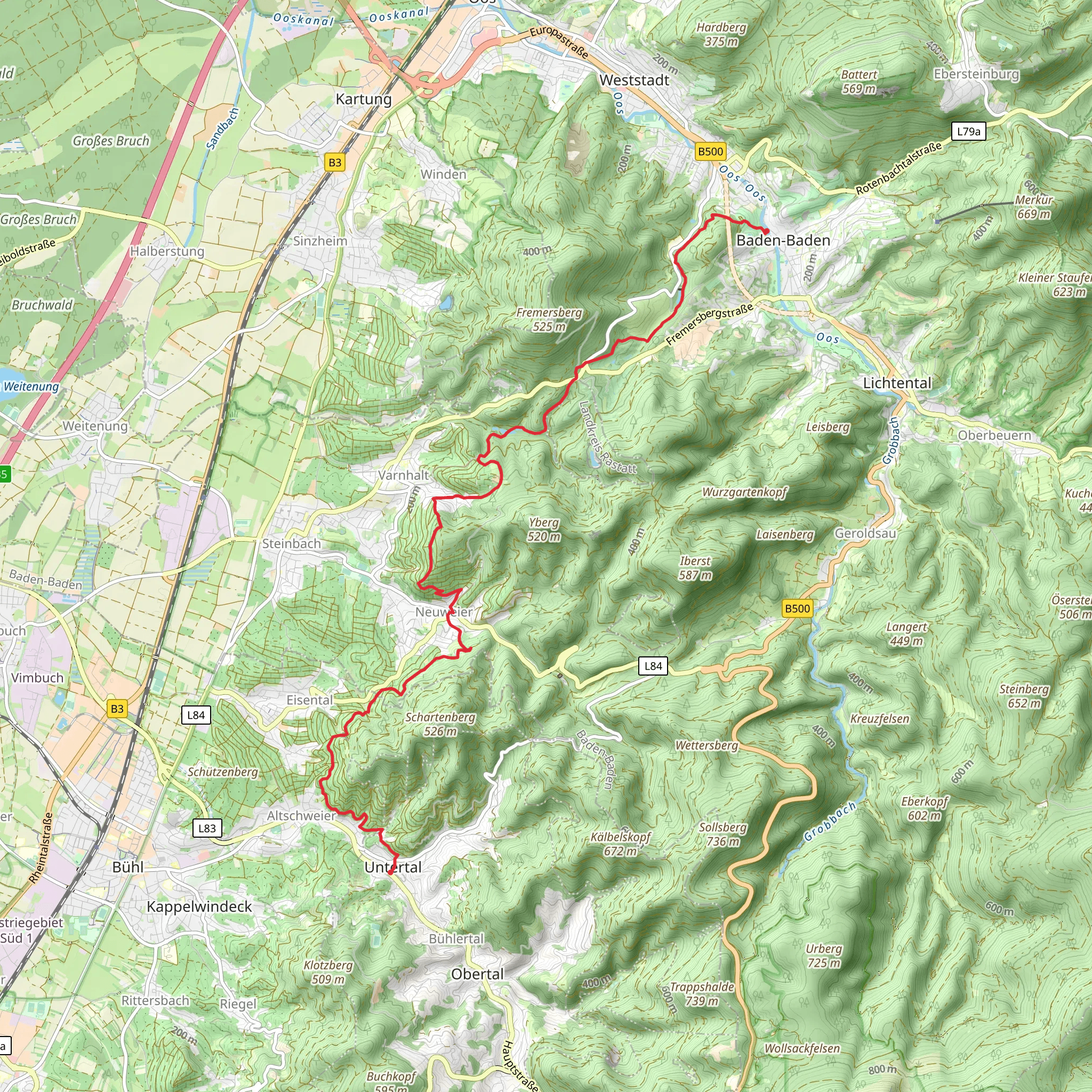 Baden-Baden to Lachmatt Walk via Fischteich mobile static map