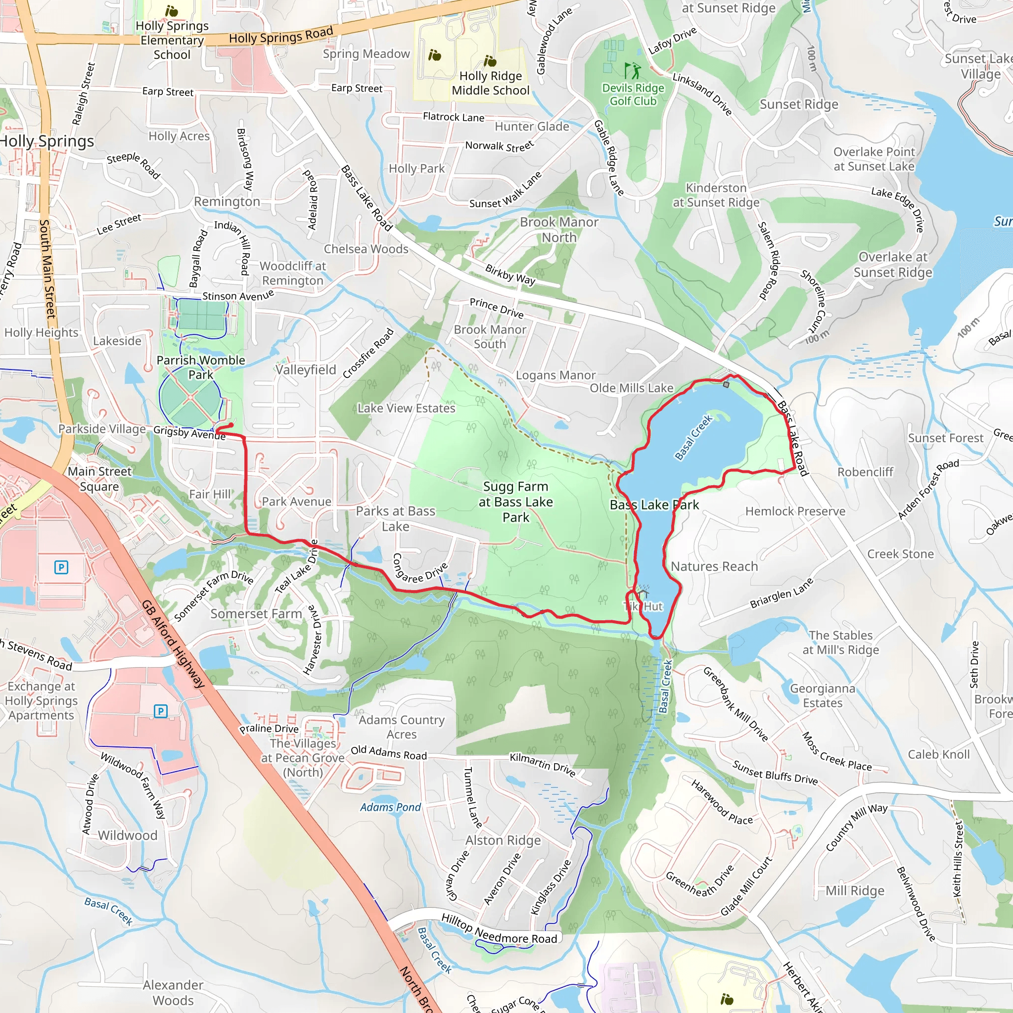 Bass Lake Outfall Greenway and Bass Lake Loop mobile static map