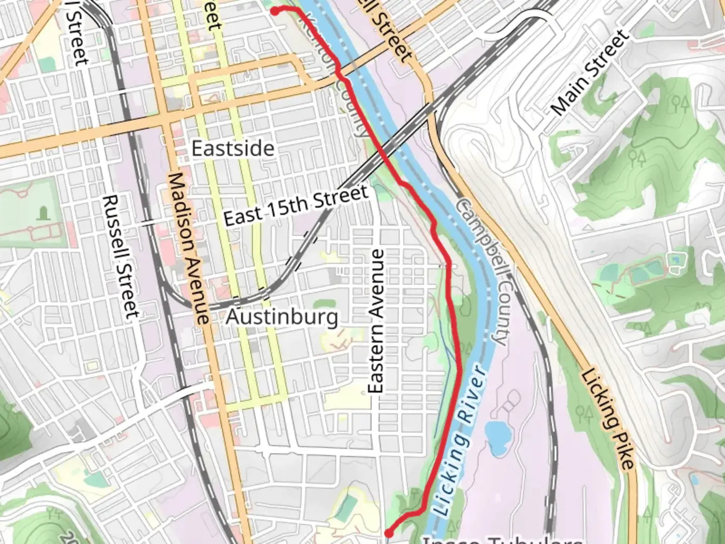 An image depicting the trail Licking River Greenway and its surrounding area.