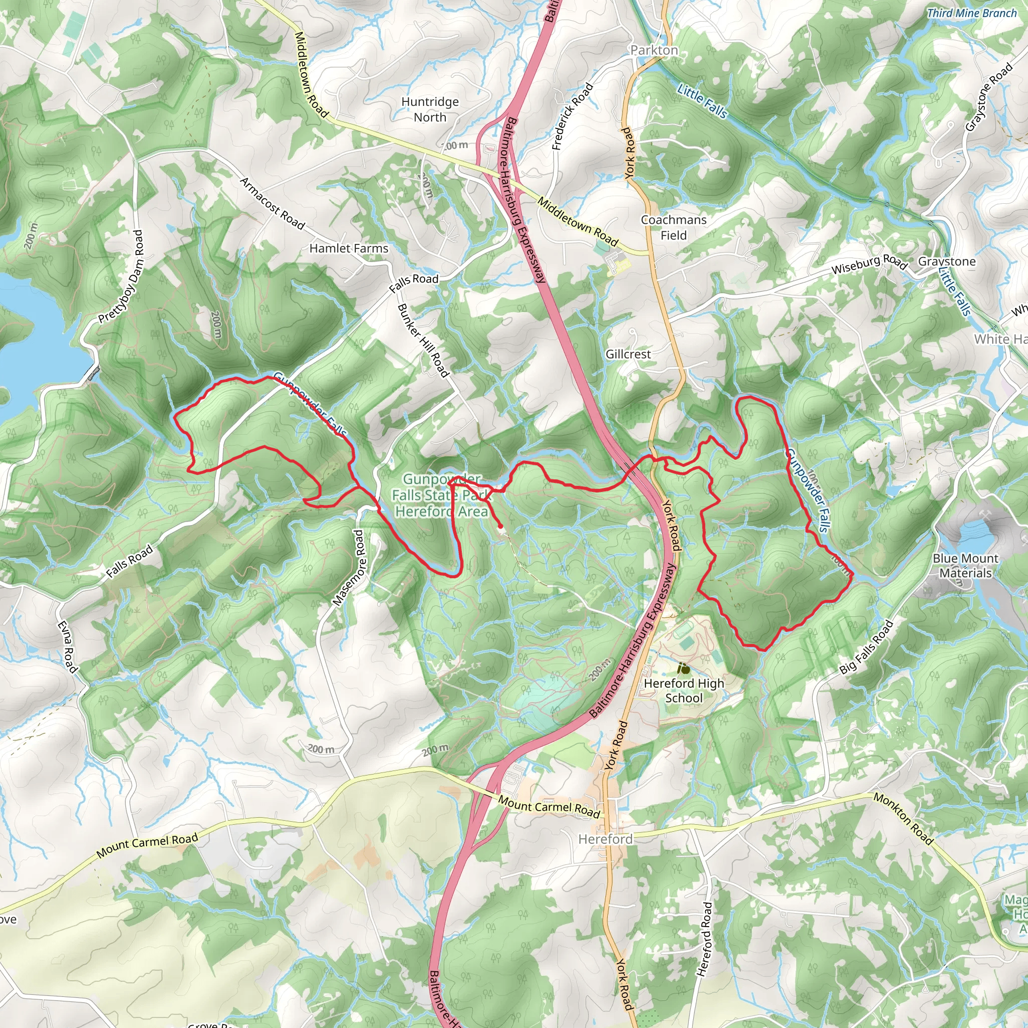 Gunpowder South Trail, Panther Trail and Highland Trail Loop mobile static map