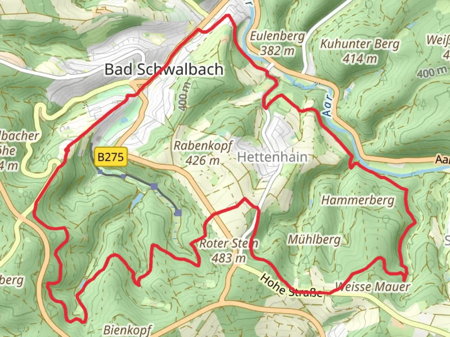 An image depicting the trail Bad Schwalbach Loop via Hettenhain and its surrounding area.