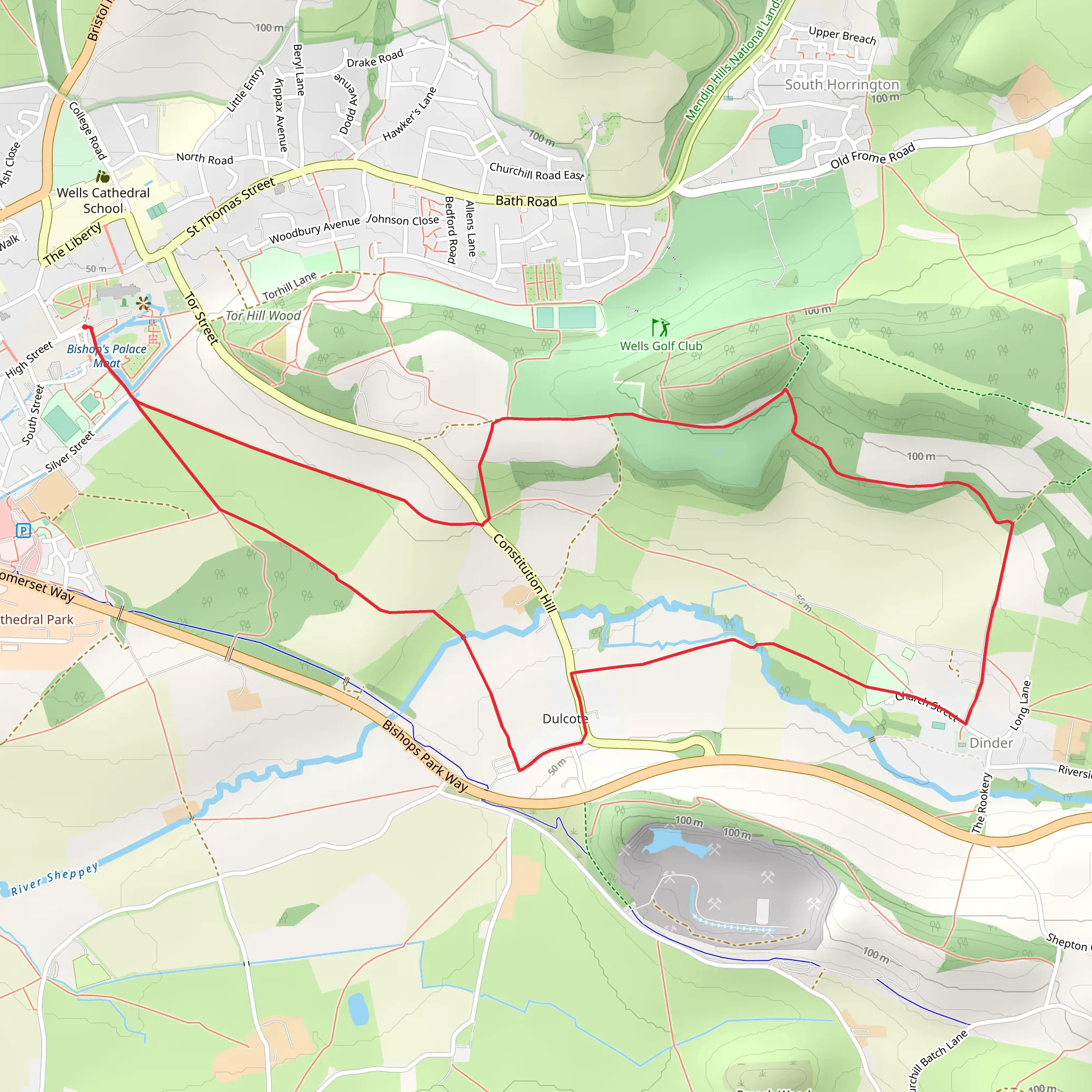 Dulcote Loop from Wells mobile static map