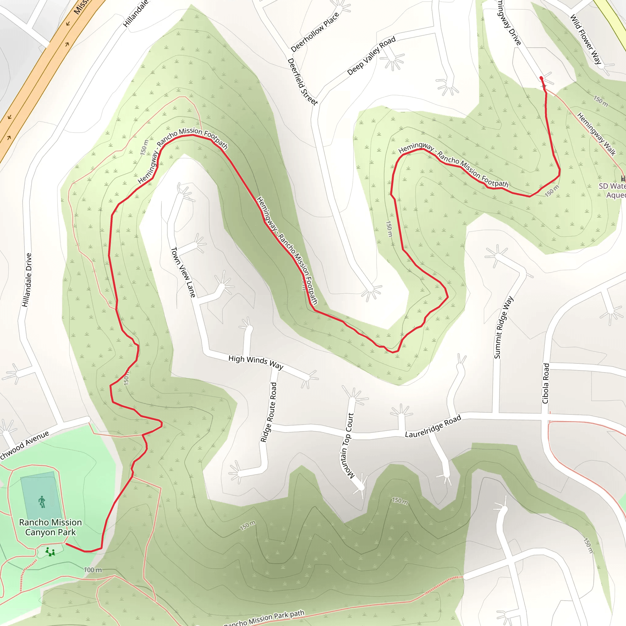Hemingway - Rancho Mission Footpath and Rancho Mission Canyon Park mobile static map