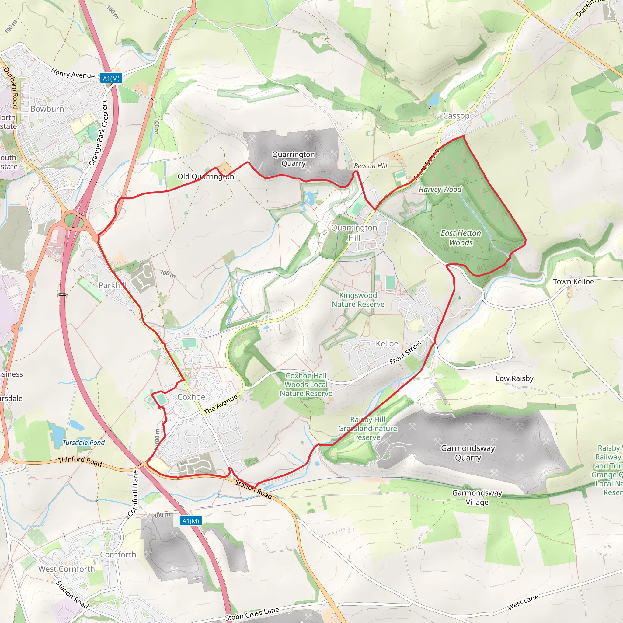 Raisby Hill Grassland Nature Reserve, East Hetton Woods and Quarrington Hill Loop mobile static map