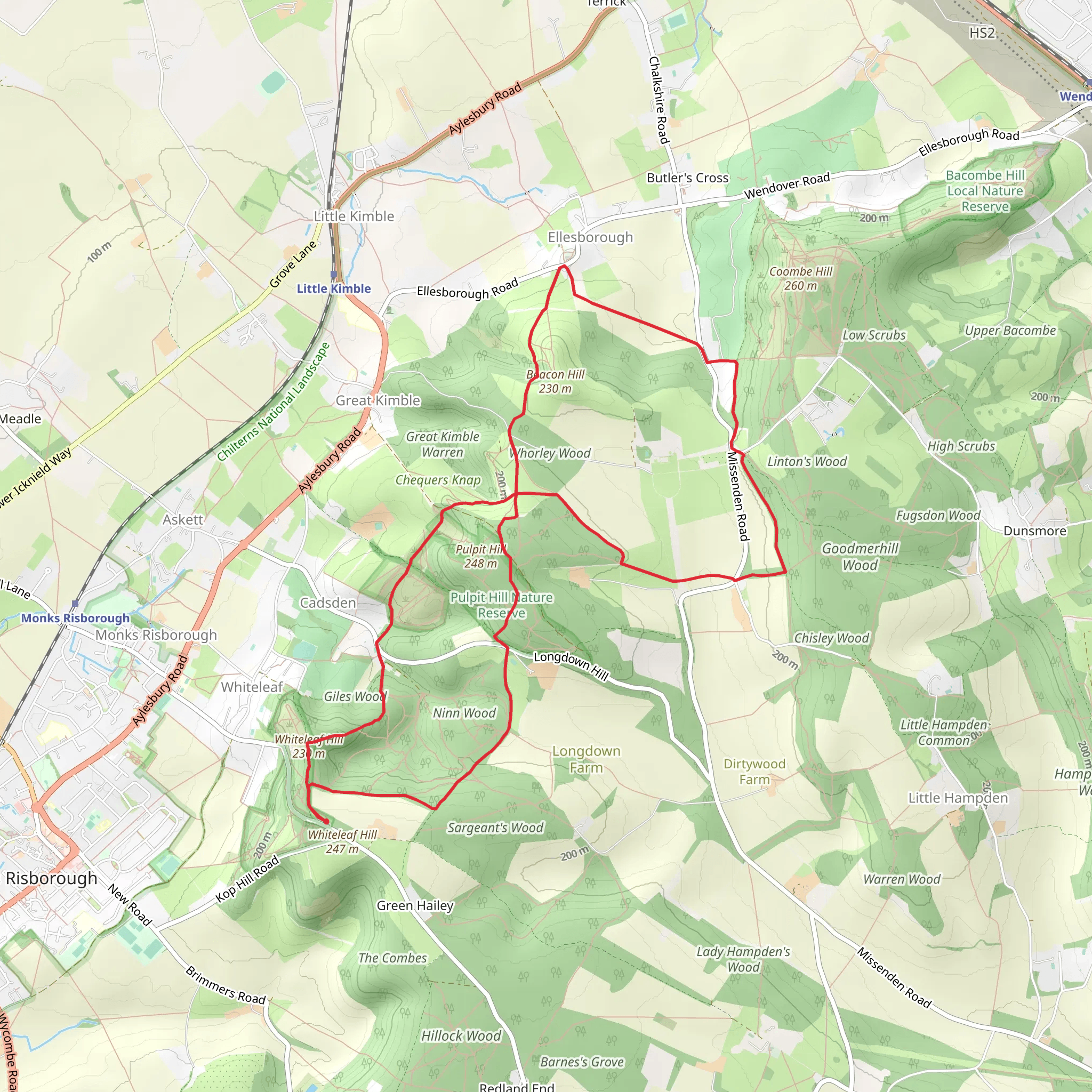 The Hangings, Pulpit Hill Nature Reserve and Beacon Hill Loop mobile static map