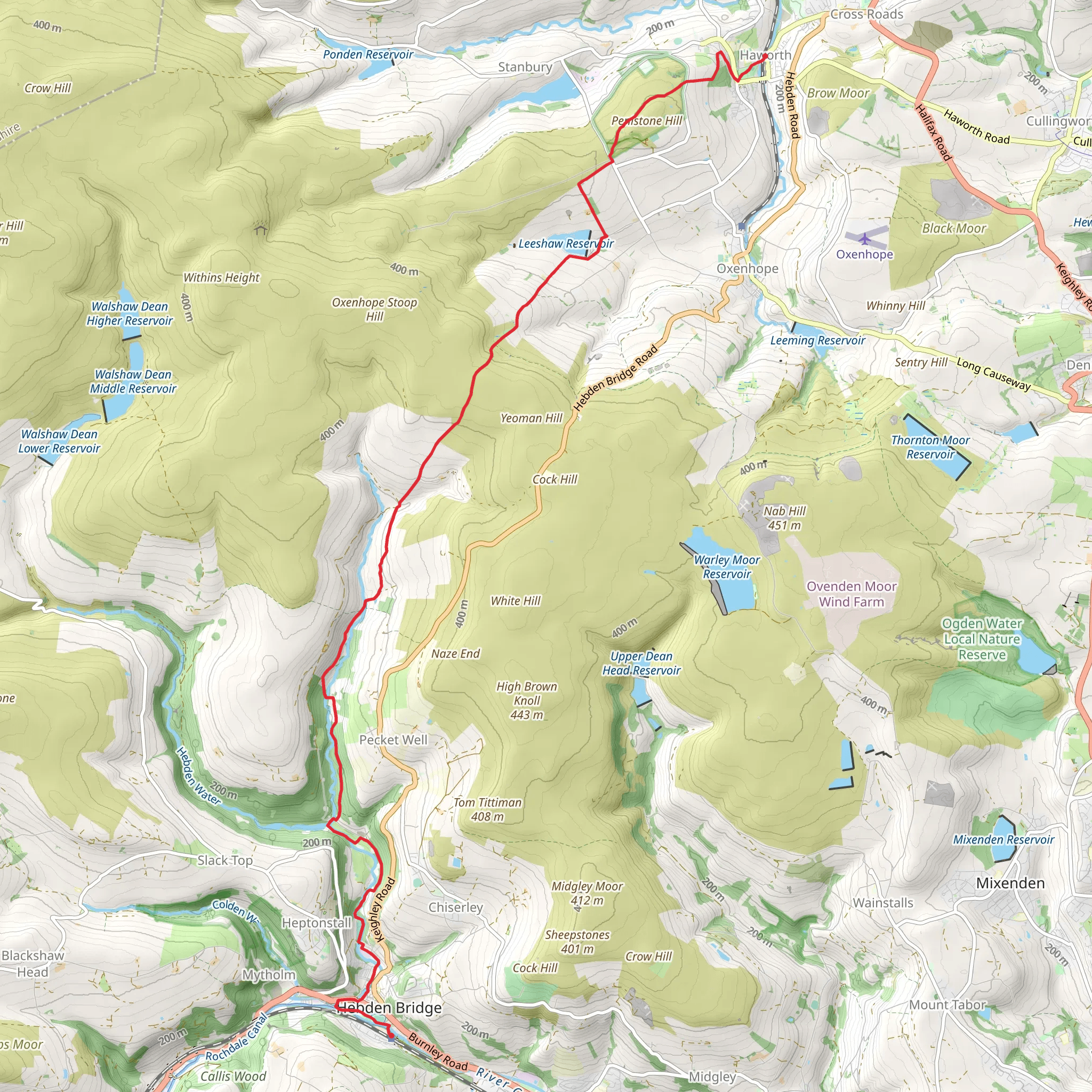 Penistone Hill, Leeshaw Reservoir, Lumb Hole Waterfall and Spring Wood Walk mobile static map