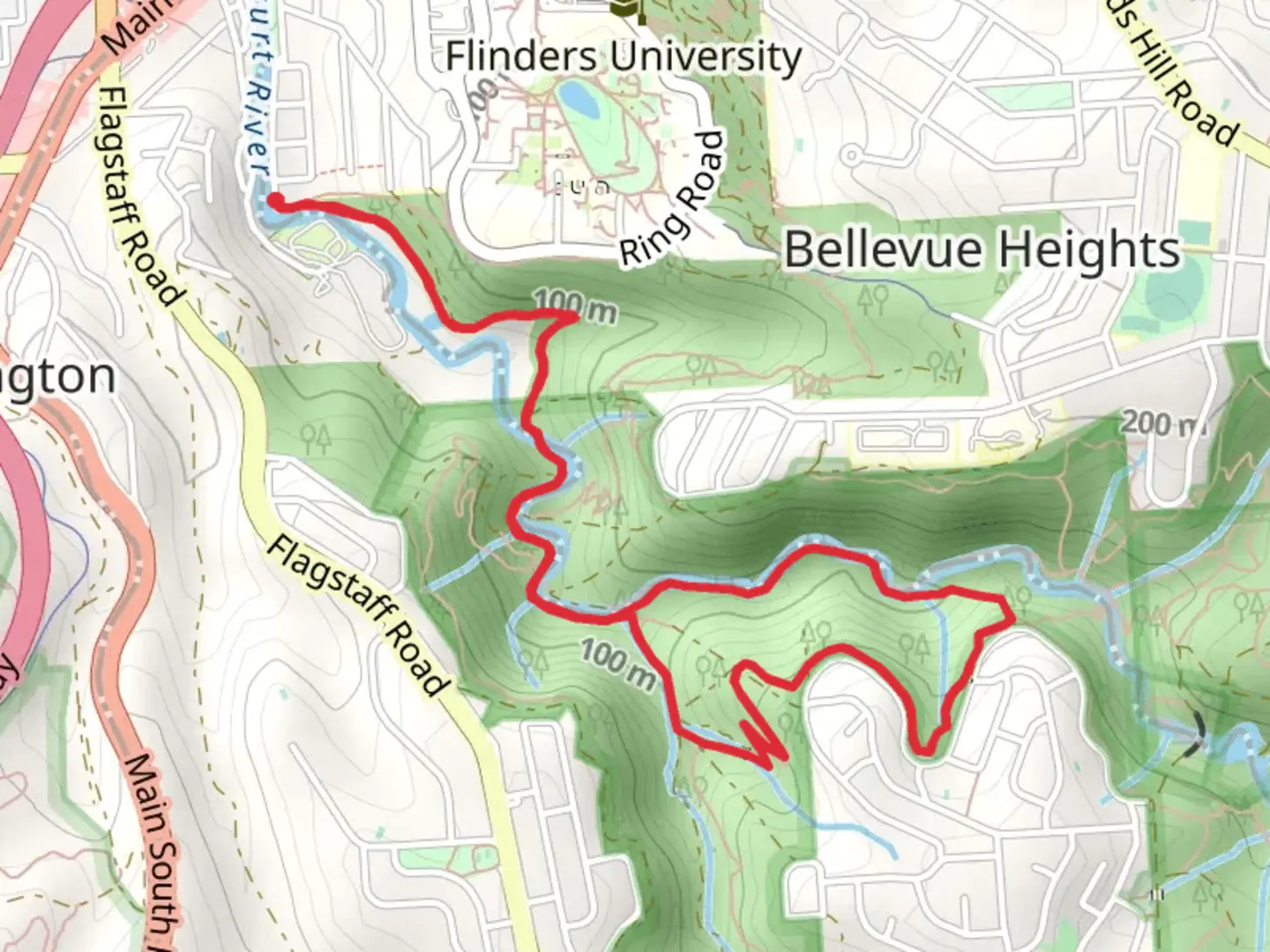 An image depicting the trail Sturt Gorge Loop along the River Trail and its surrounding area.