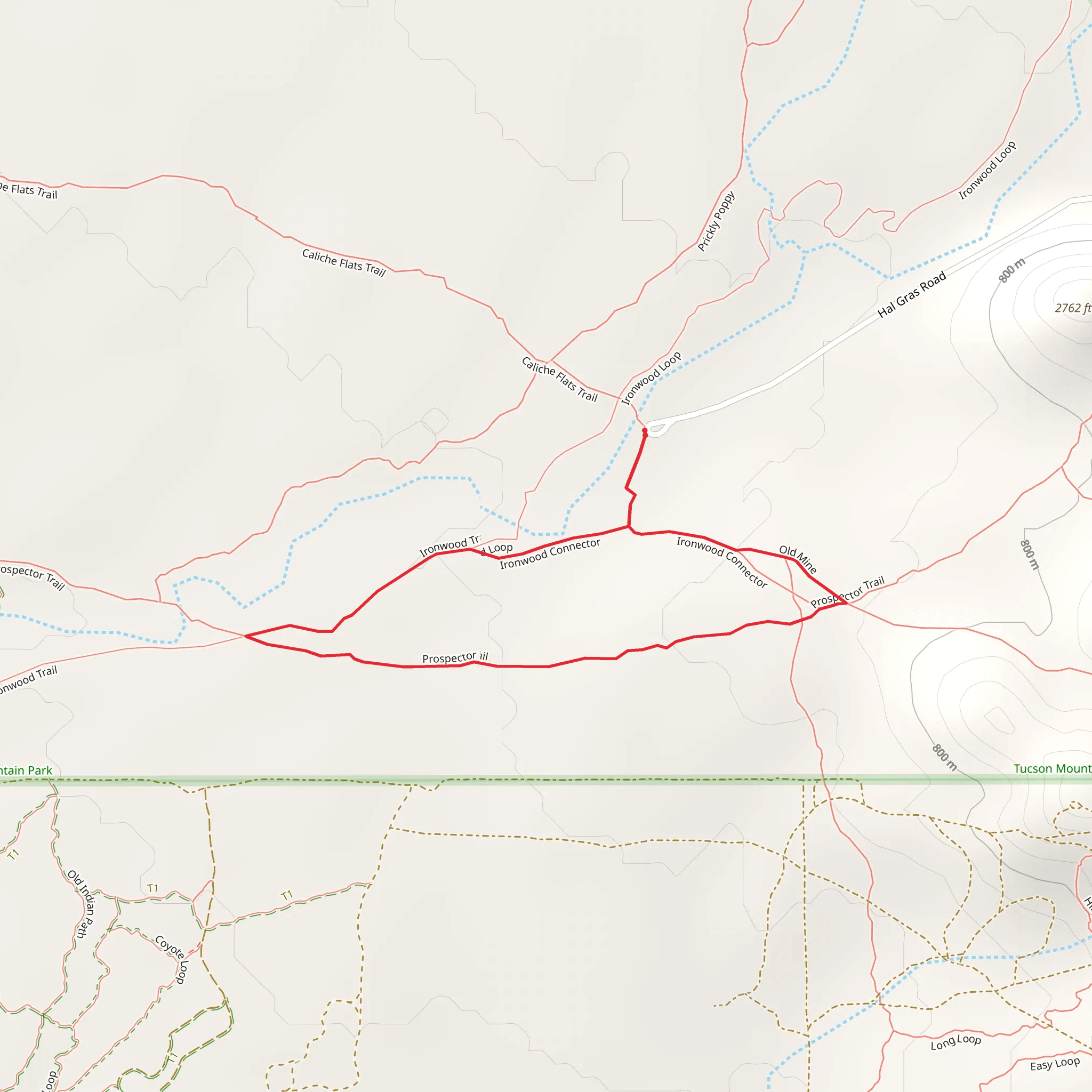 Ironwood Trail, Prospector Trail and Caliche Flats Trail Loop mobile static map