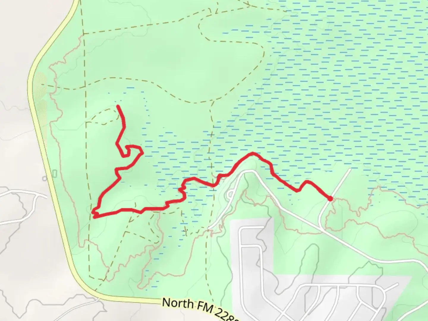 An image depicting the trail Burkett and Playground Trail and its surrounding area.