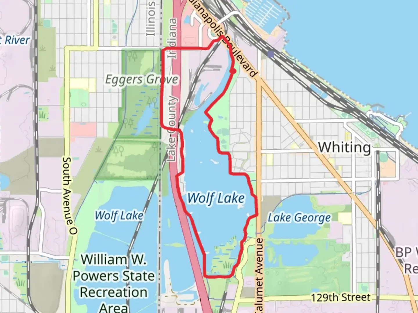 An image depicting the trail Wolf Lake Memorial and Illiana Marina Loop Trail and its surrounding area.