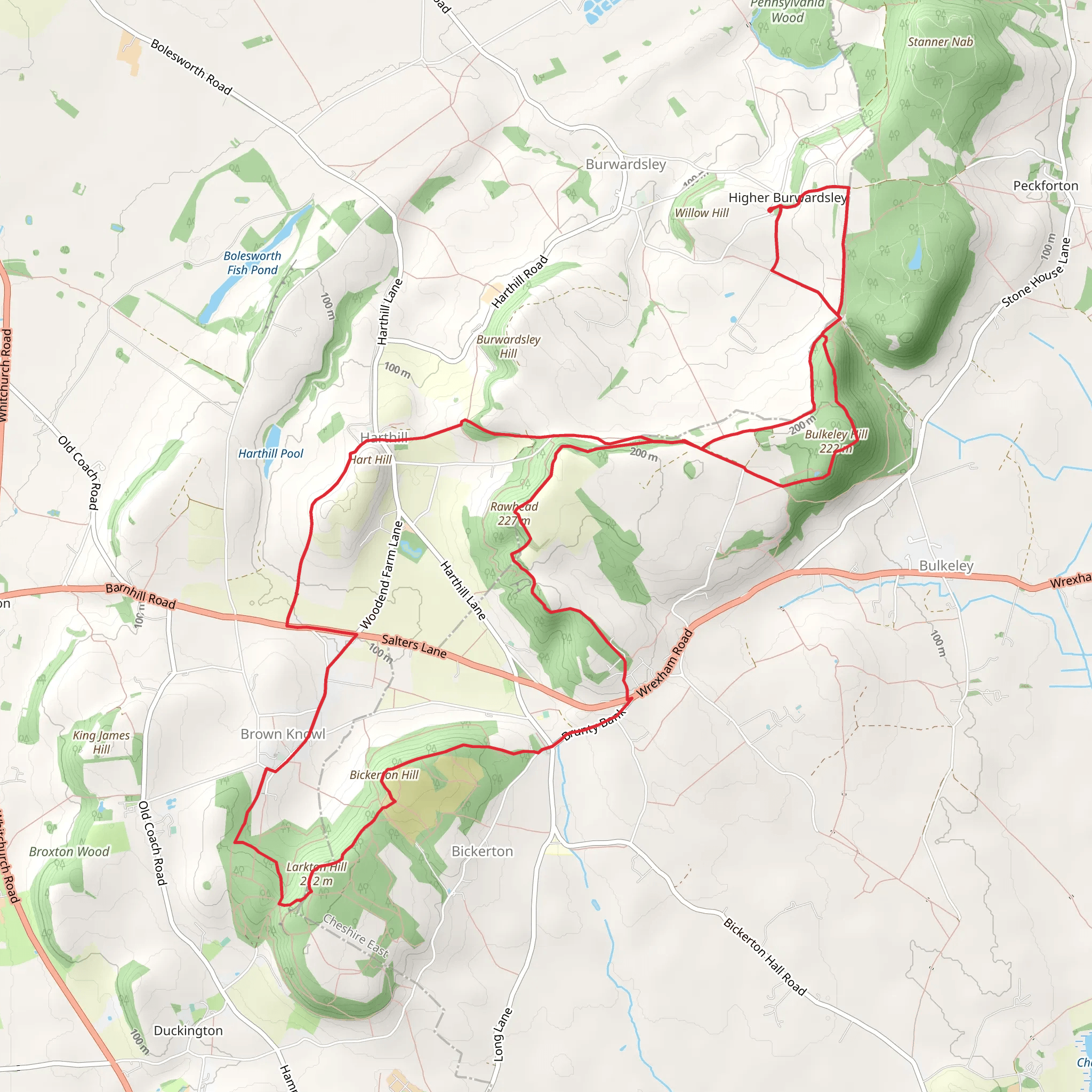 Higher Burwardsley and Brown Knowl Loop via Maiden Castle mobile static map