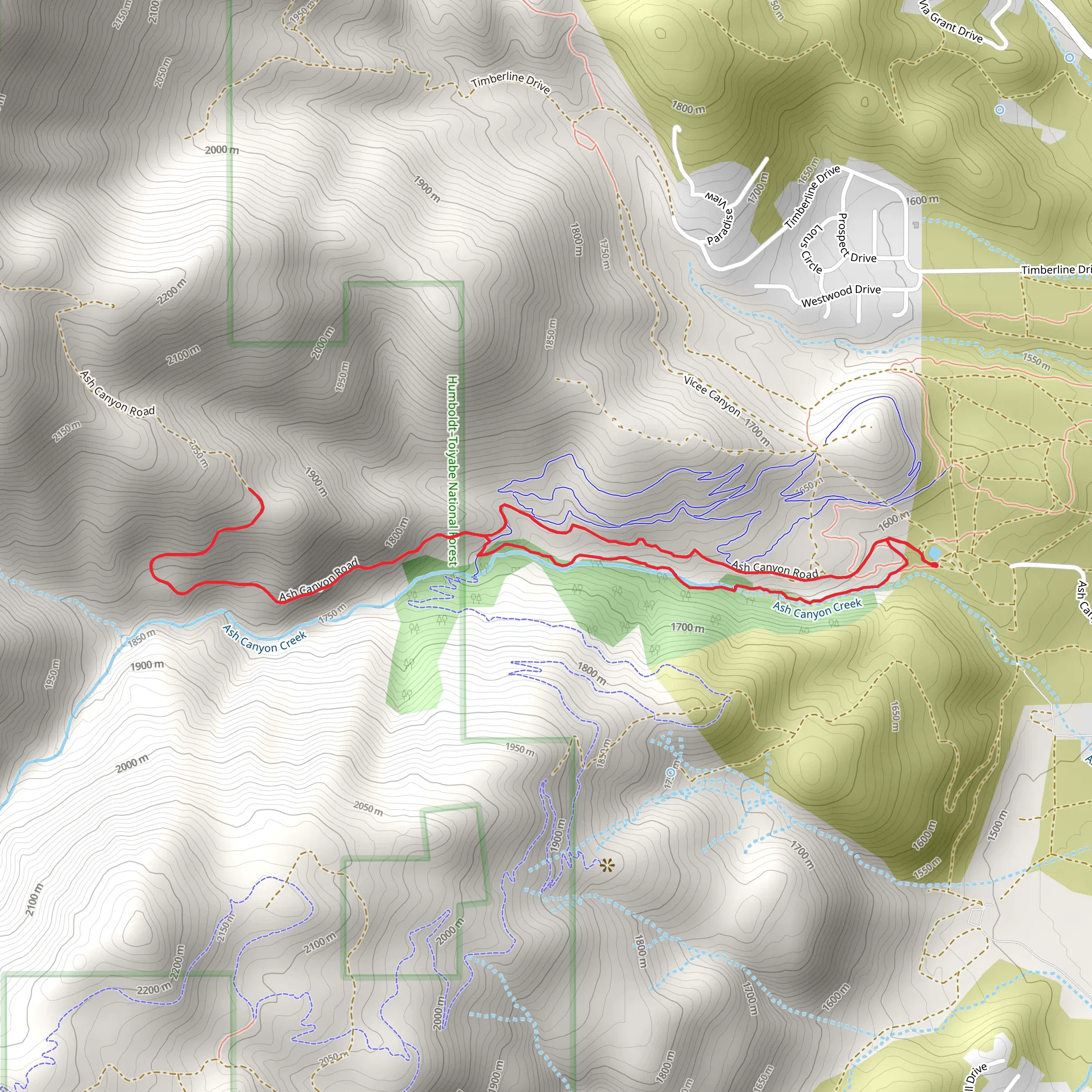 Creek Trail and Ash Canyon Road Loop mobile static map