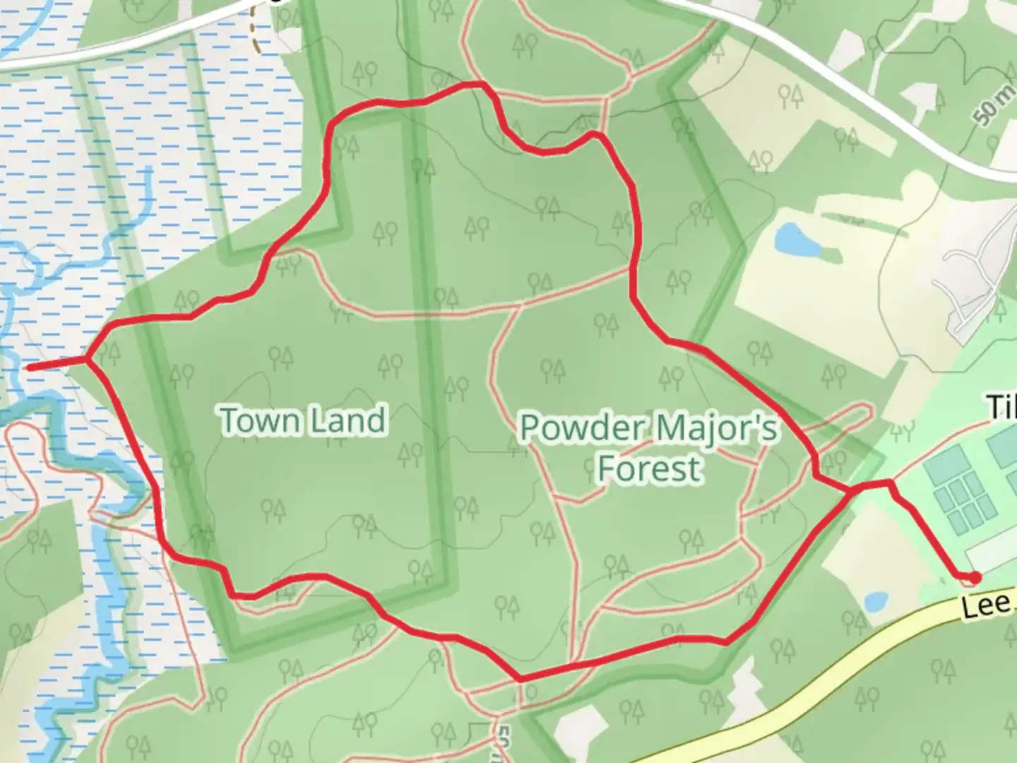 An image depicting the trail Madbury Memorial Park Loop and its surrounding area.