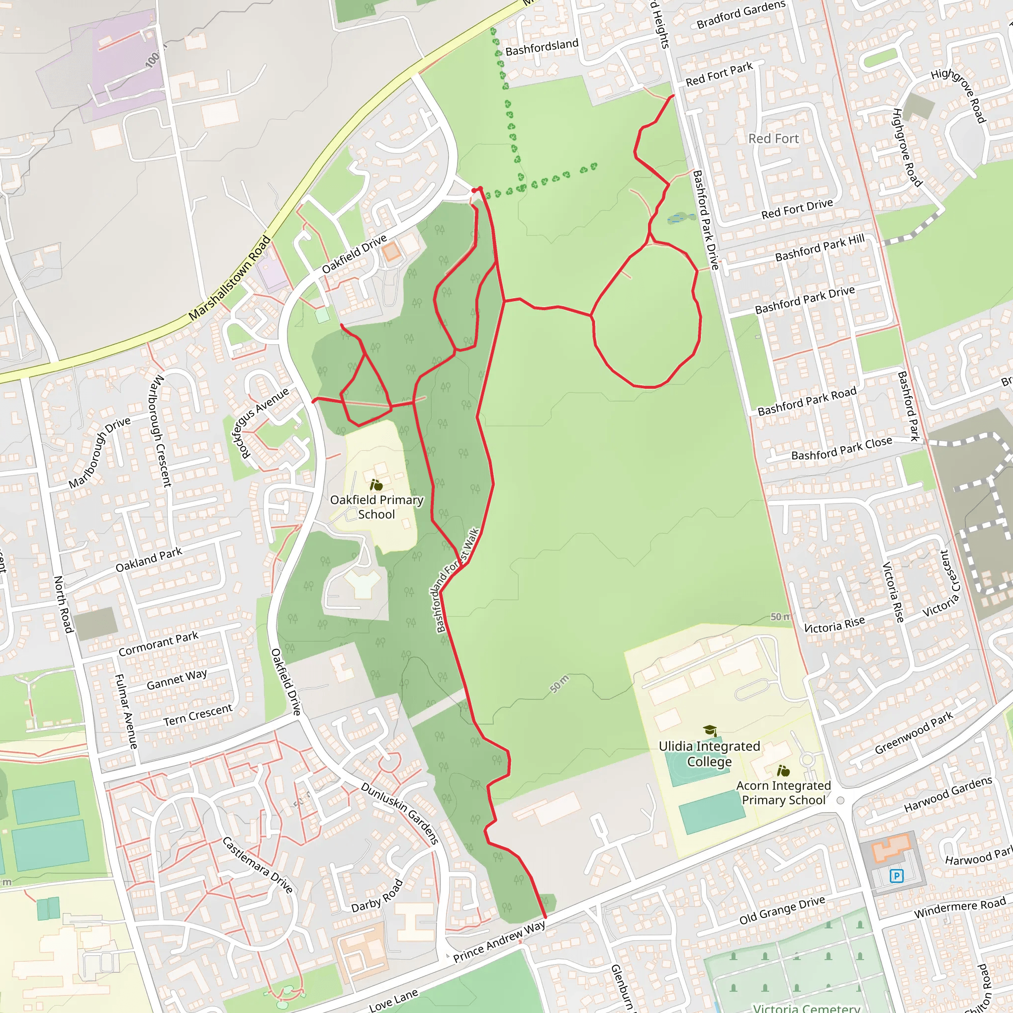 Oakfield Glen and Bashfordsland Wood mobile static map