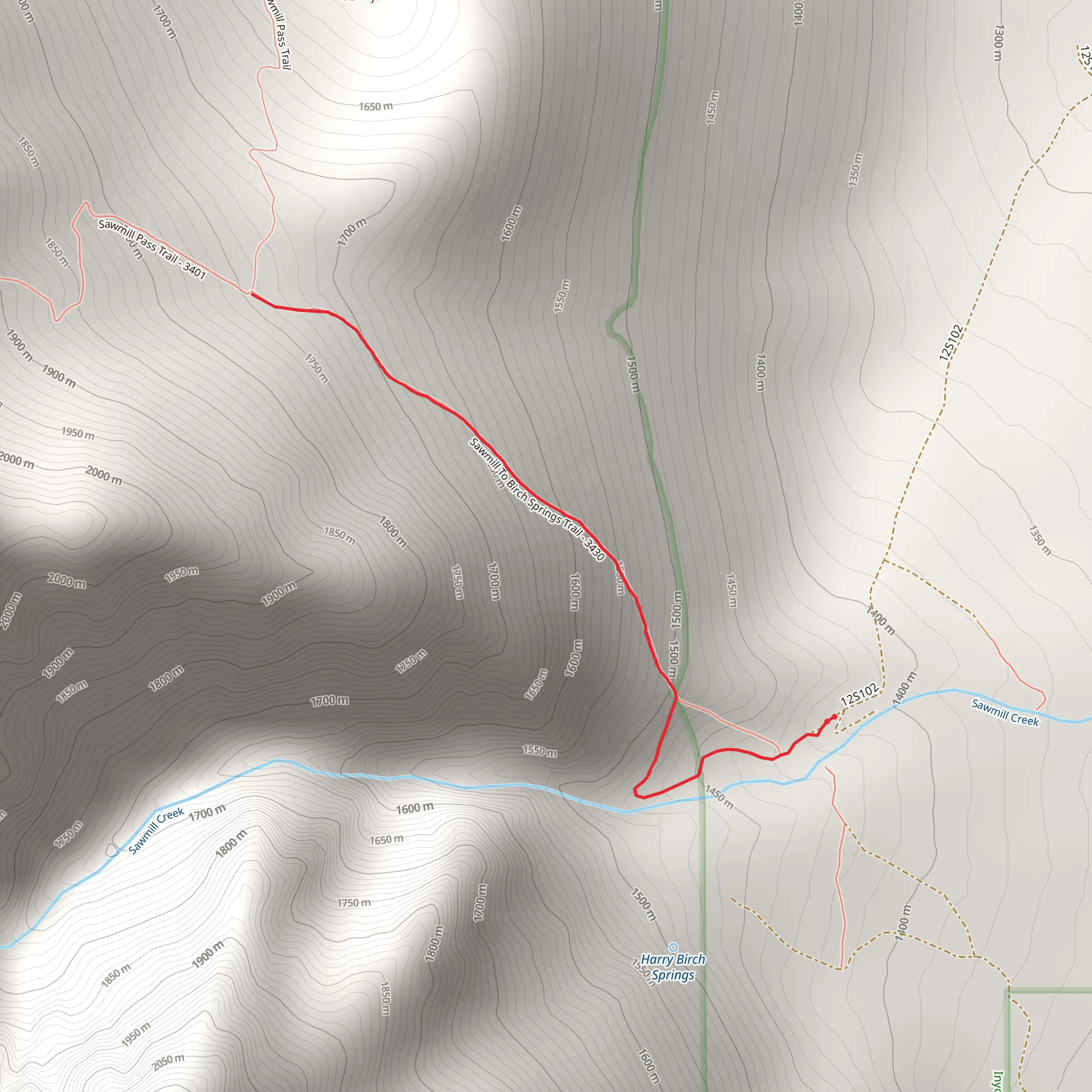 Sawmill to Birch Springs Trail mobile static map
