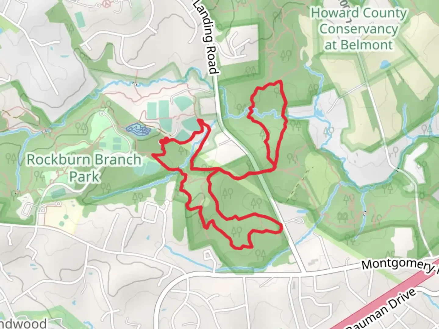 An image depicting the trail Rockburn, Morning Choice and Nu Loop Trail and its surrounding area.
