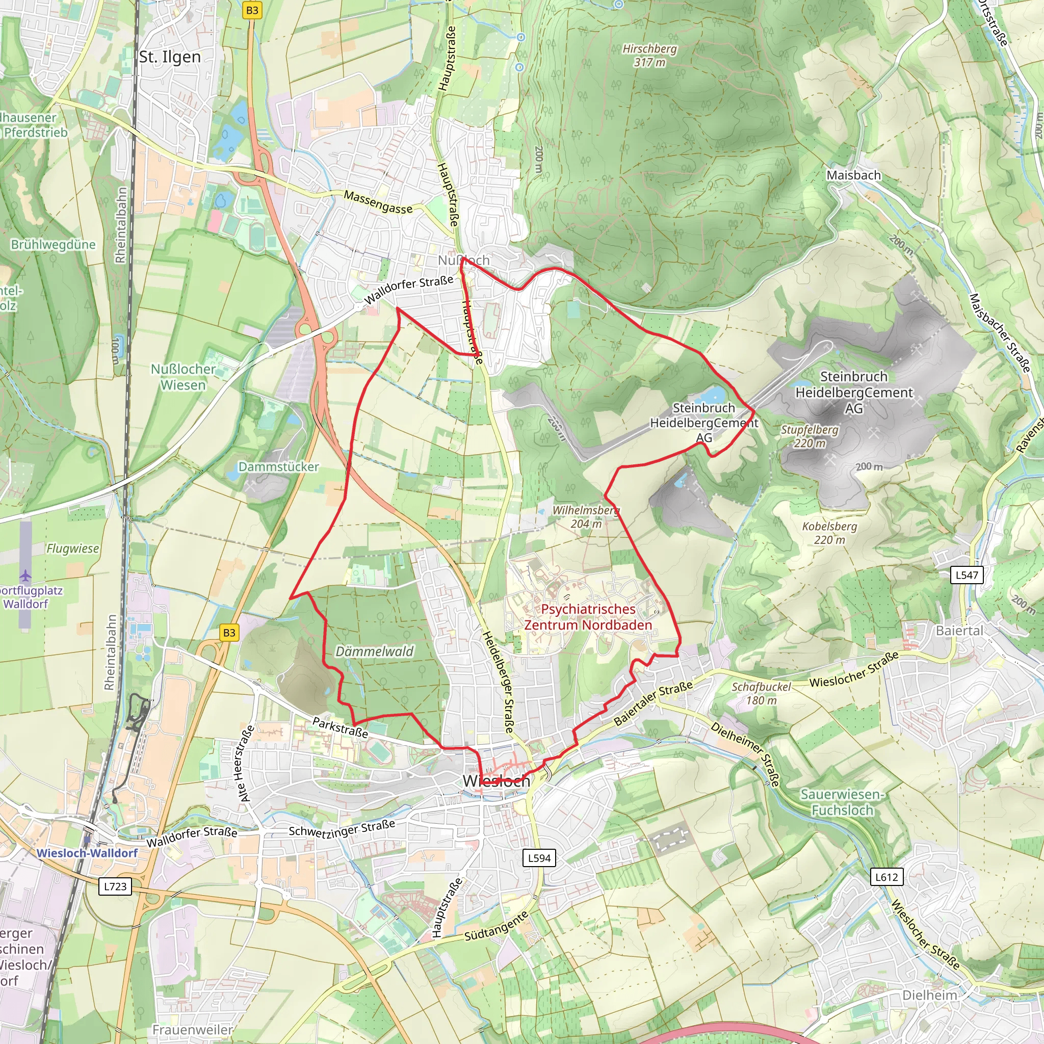 Rundwanderweg Wiesloch and Obst-Lehtpfad Nussloch mobile static map