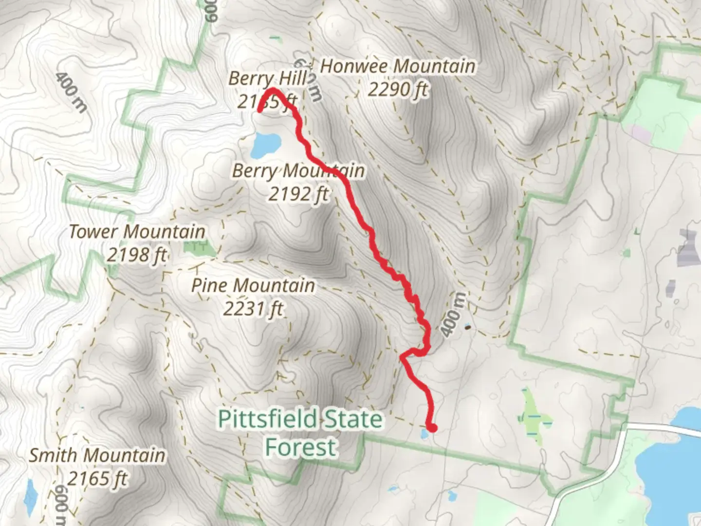 An image depicting the trail Berry Hill via Tranquility Trail and its surrounding area.