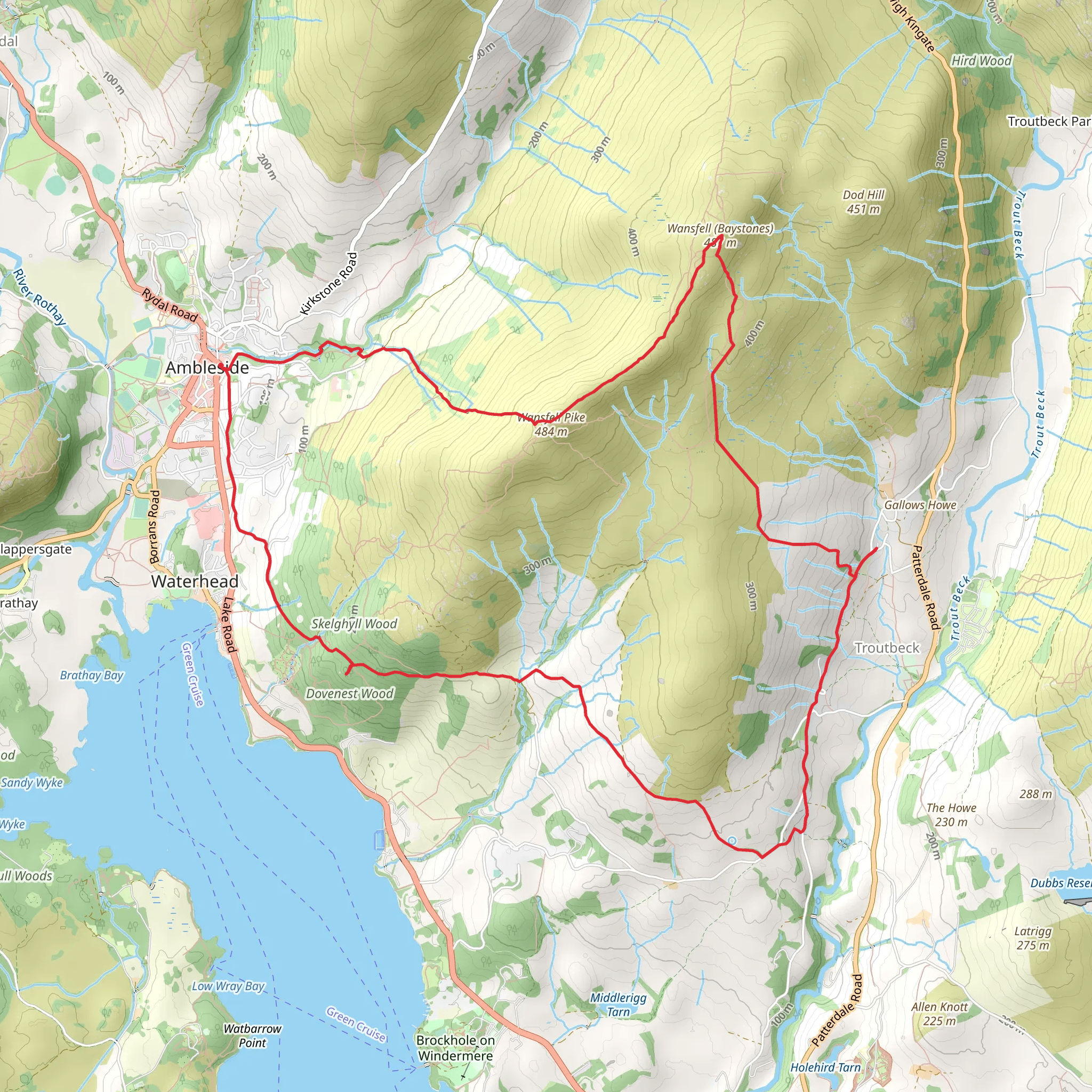 Hike from Ambleside taking in views waterfall and pub mobile static map