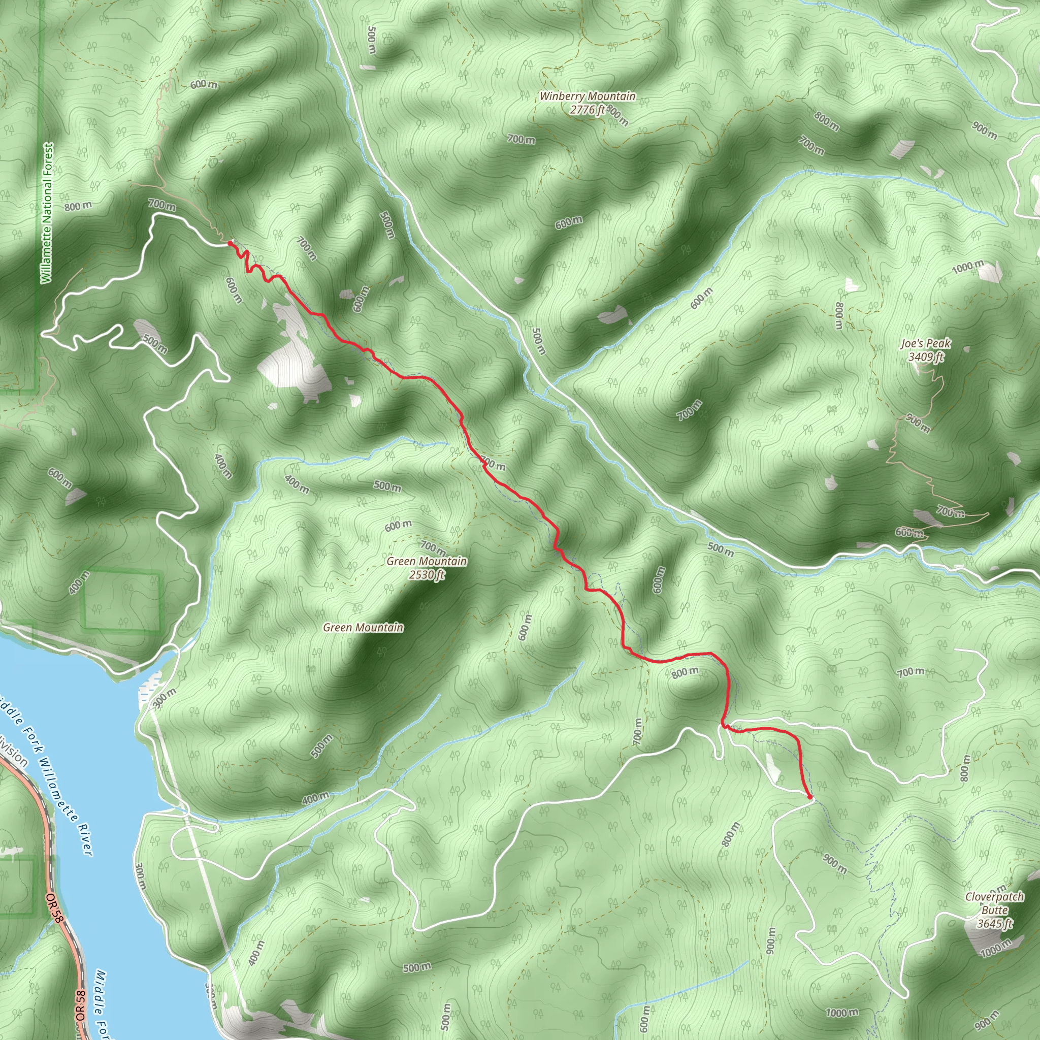 Winberry Divide Trail mobile static map