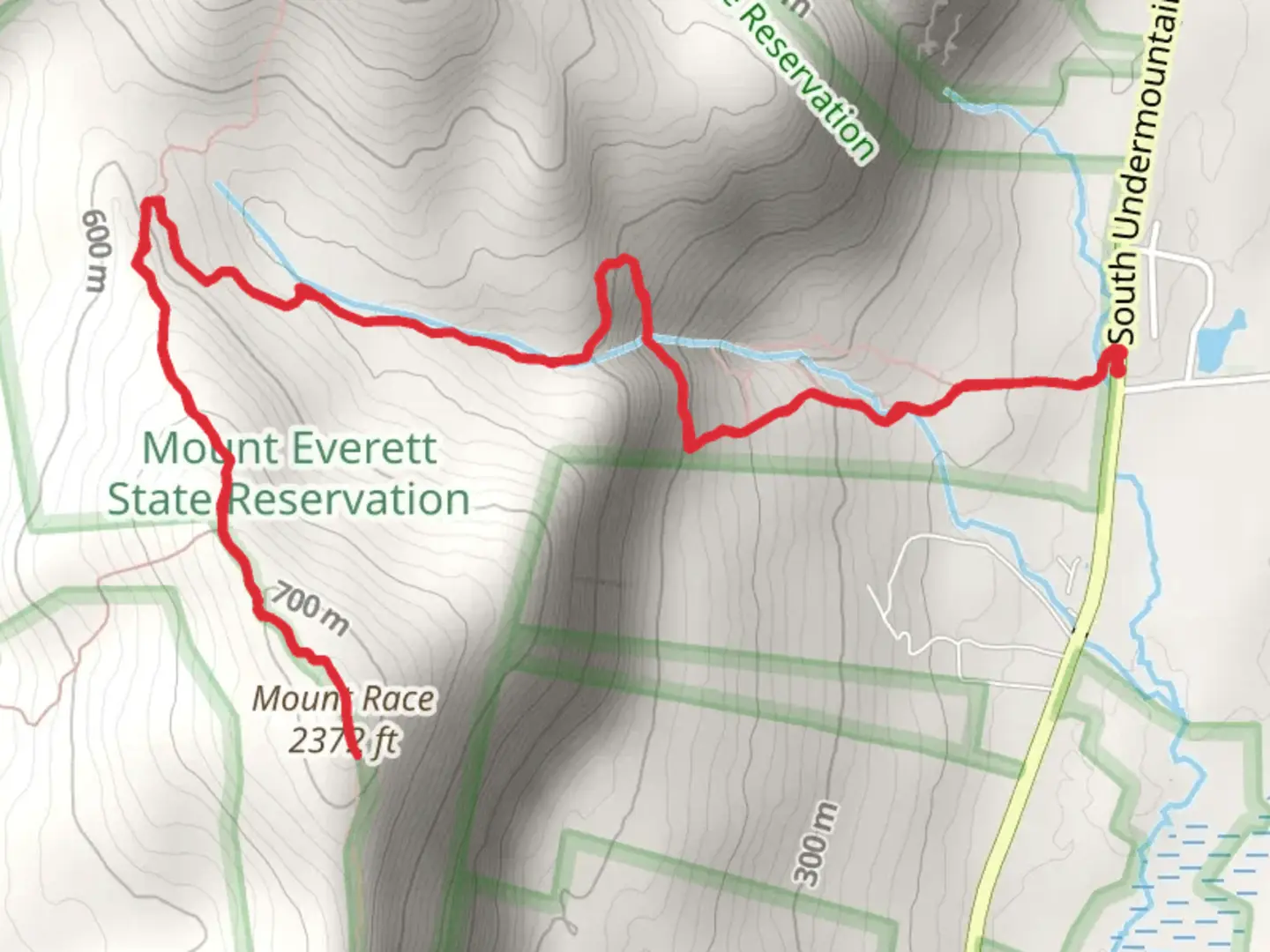 An image depicting the trail Mount Race via Race Brook and its surrounding area.