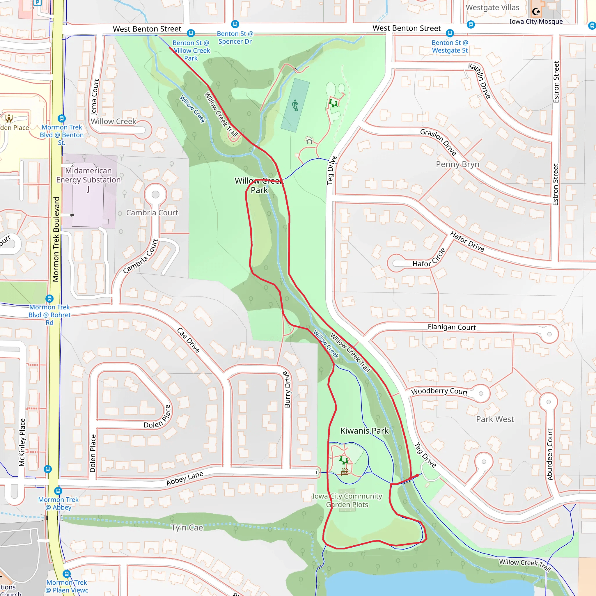 Kiwanis Park and Willow Creek Trail mobile static map