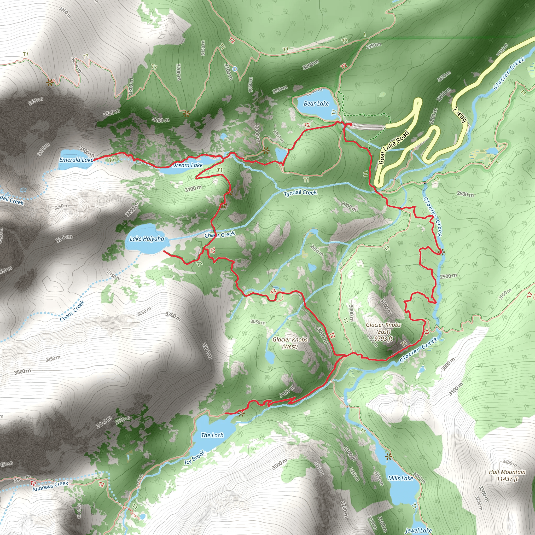 Emerald Lake, Lake Haiyaha and The Loch Loop mobile static map