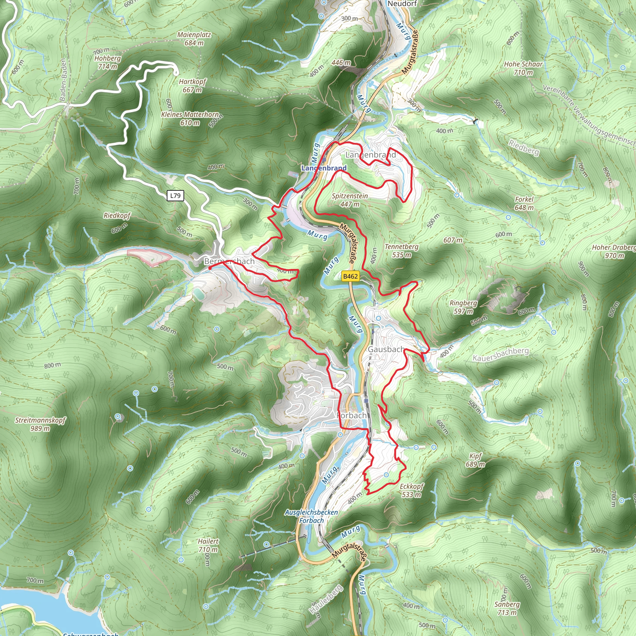 Bermersbach and Forbach Loop via River Murg mobile static map