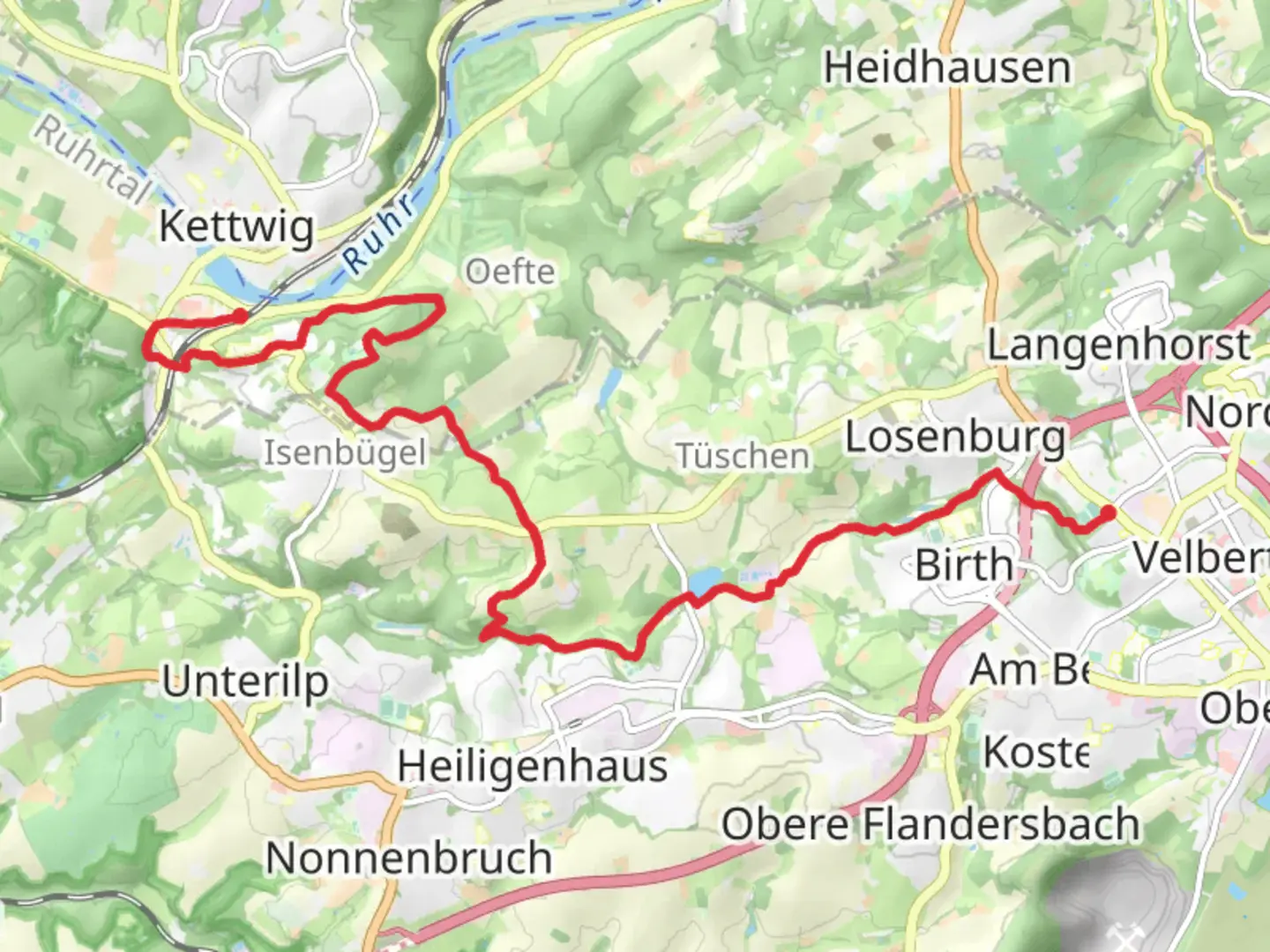 An image depicting the trail Velbert to Kettwig Stausee Walk and its surrounding area.